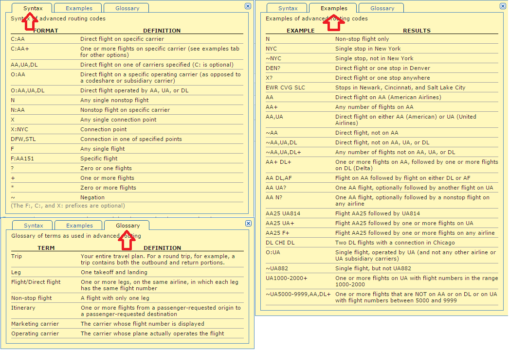 Advanced Routing Codes Radio Buttons