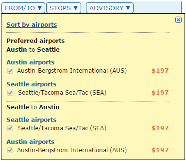 matrix ita filtering airports