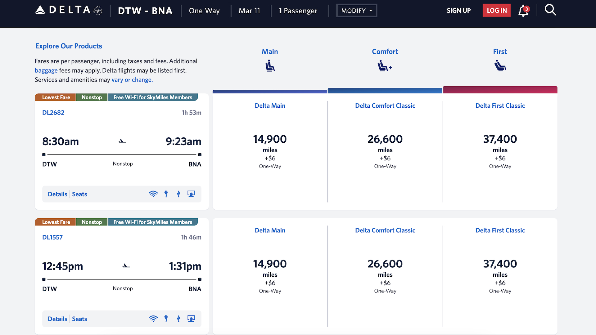 Screenshot 2023 11 13 at 10.17.33 PM Delta DTW BNA award flight