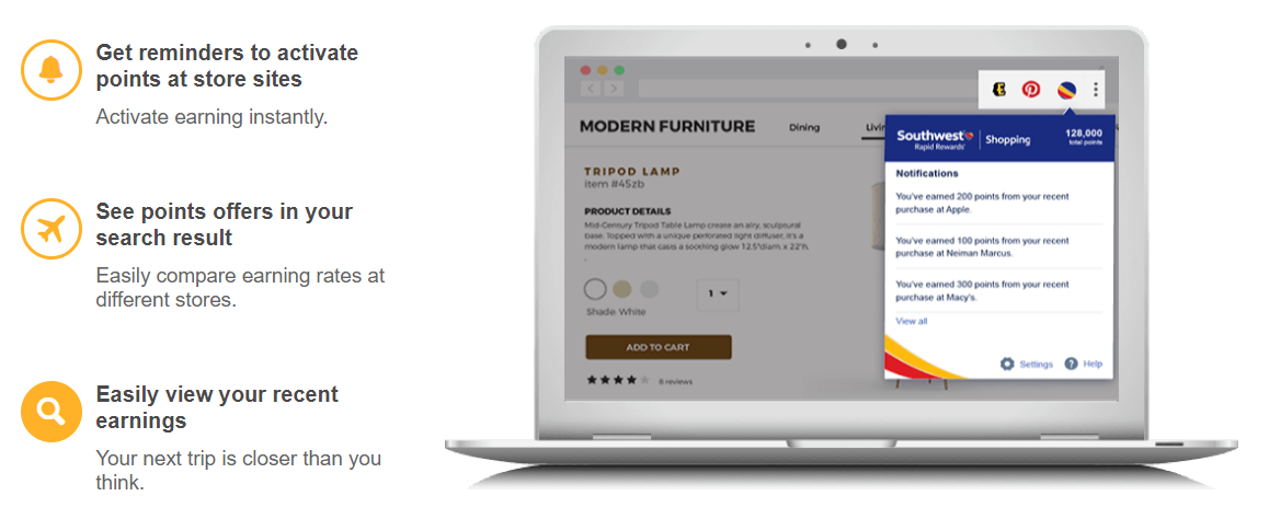 Southwest Rapid Rewards Shopping Portal Shopping Button