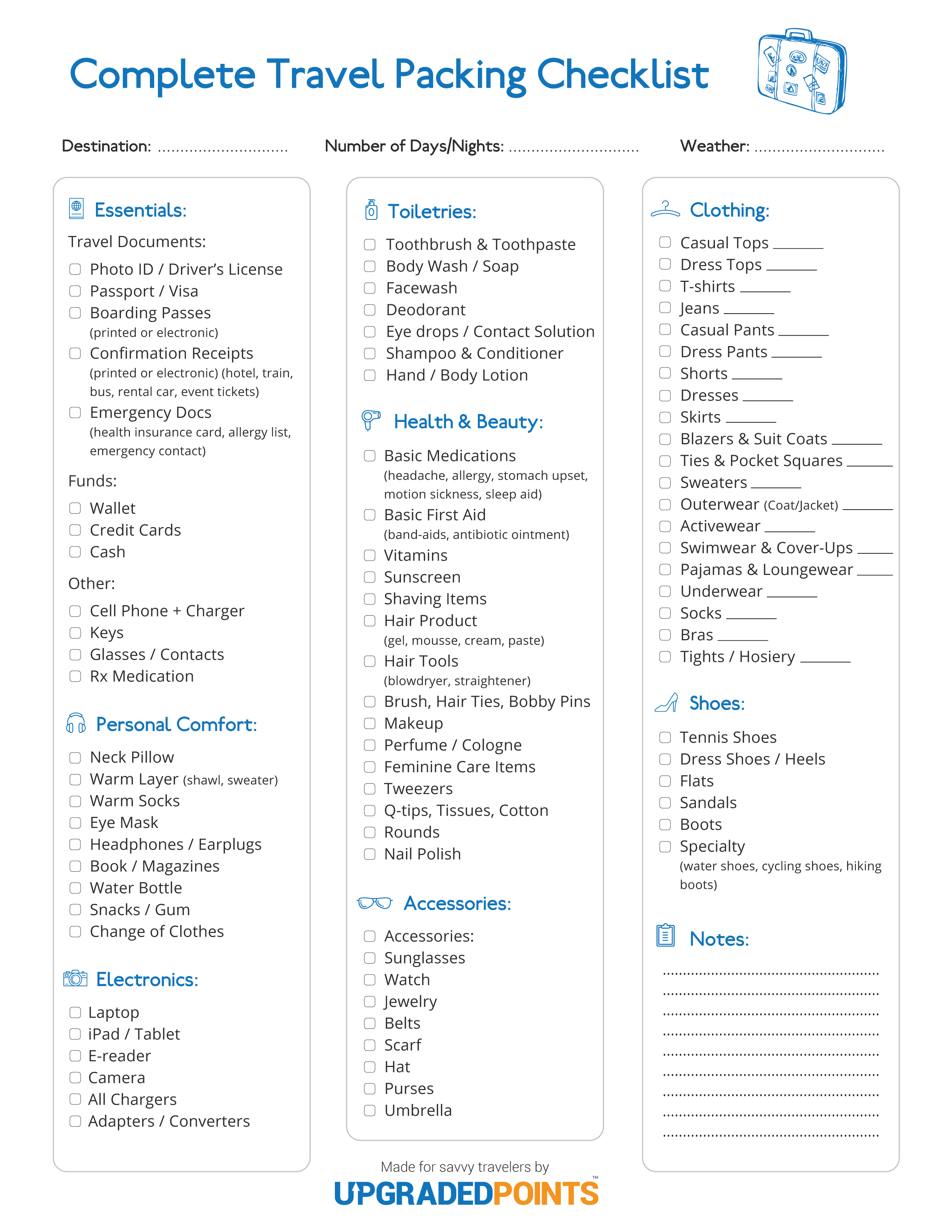 Printable Travel Packing List