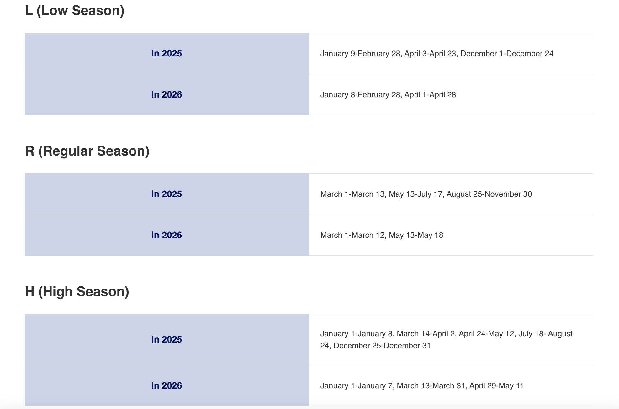 ana 2024 25 seasonality date ANA 2025 2026 seasonality dates