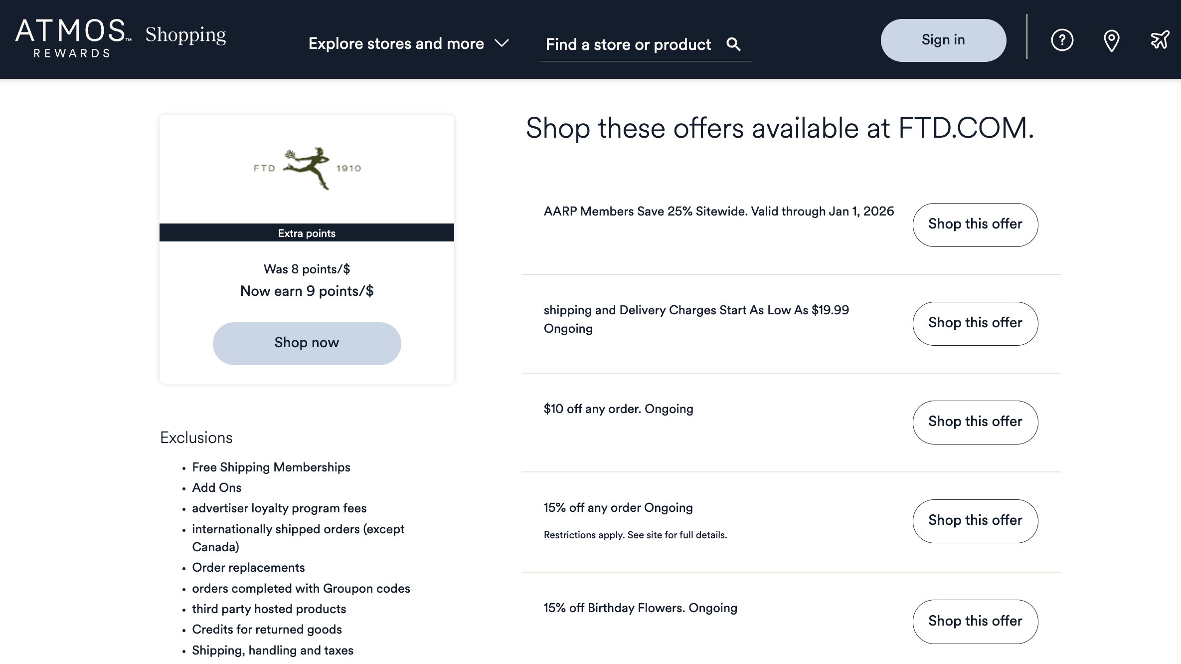 Alaska Airlines Atmos Rewards shopping portal example offer