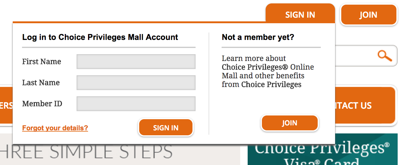 Choice Privileges Rewards Shopping Portal Login