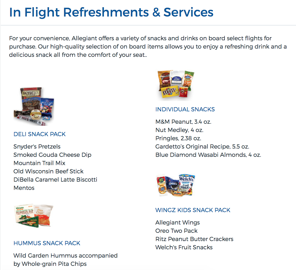 Allegiant In Flight Food