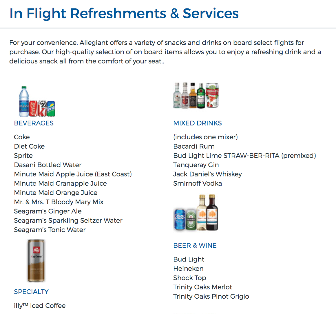 Allegiant In Flight Refreshments