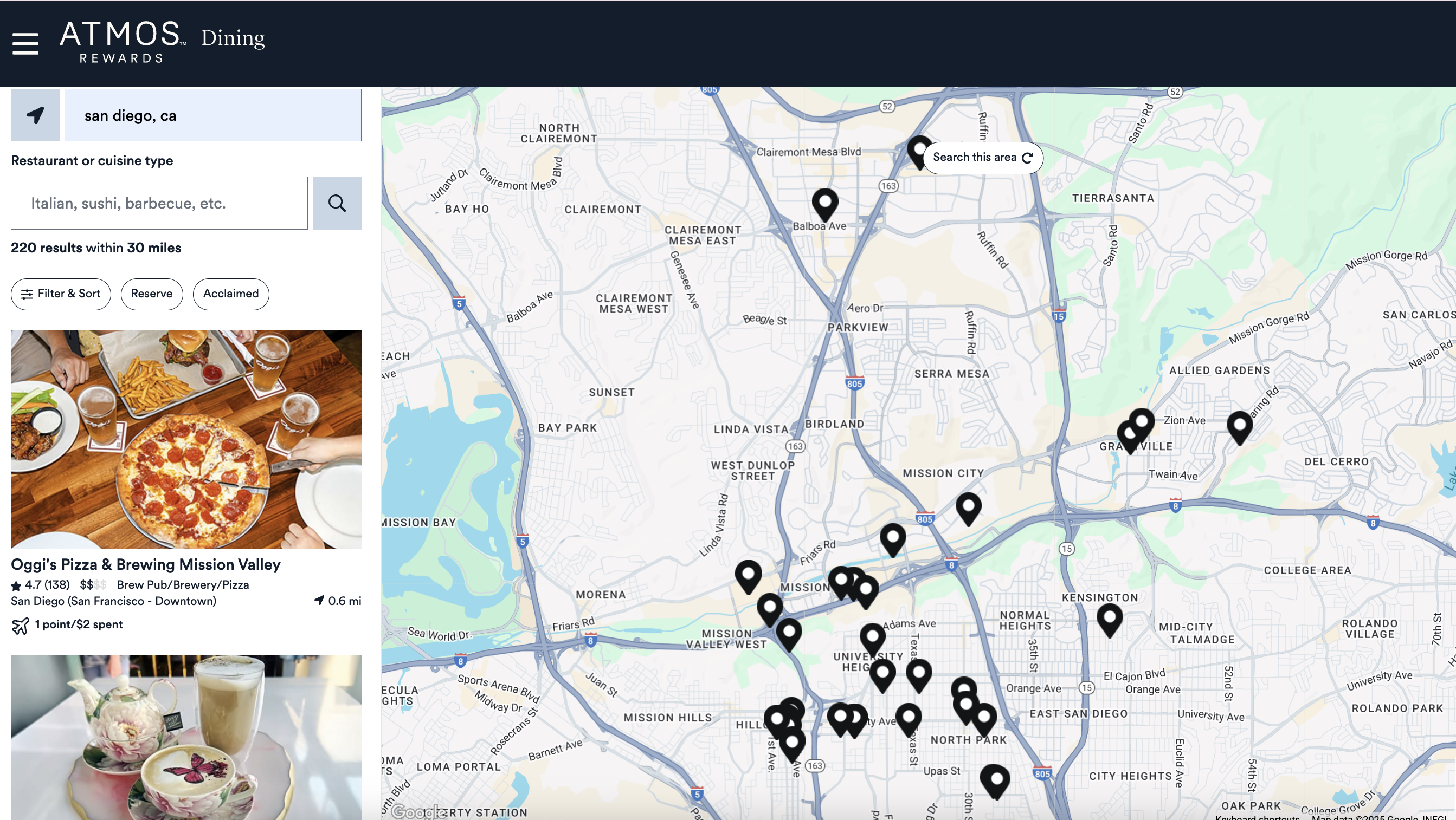 Atmos Rewards Dining map san diego
