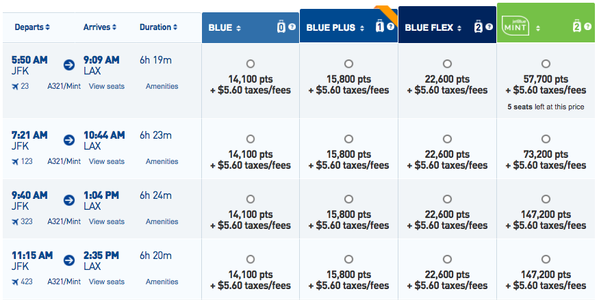 JetBlue Mint Points Booking