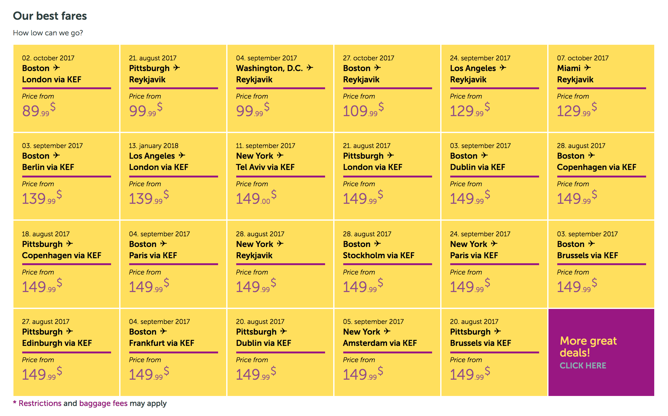 WOW air Example Airfares