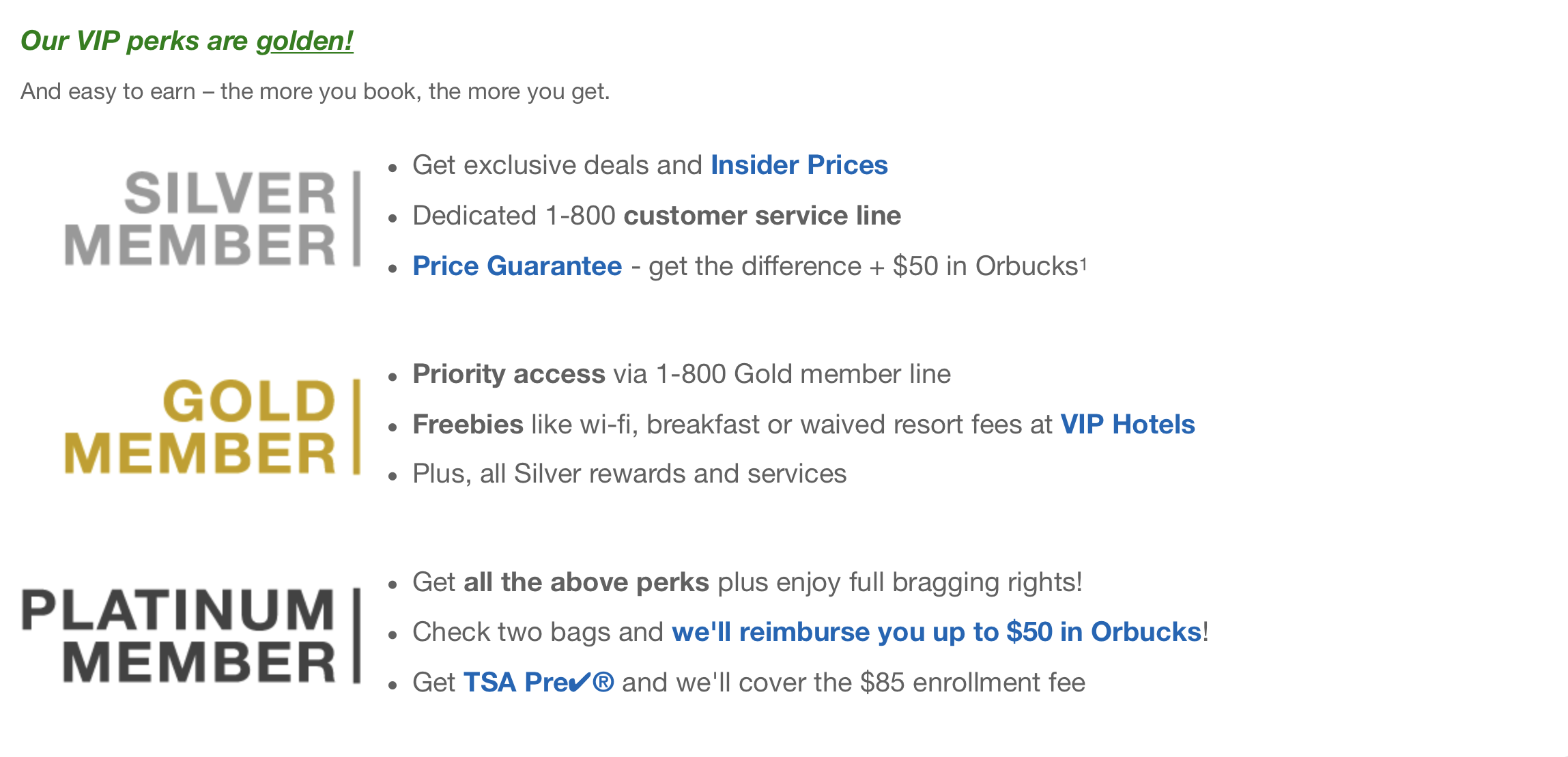 Orbitz rewards tiers