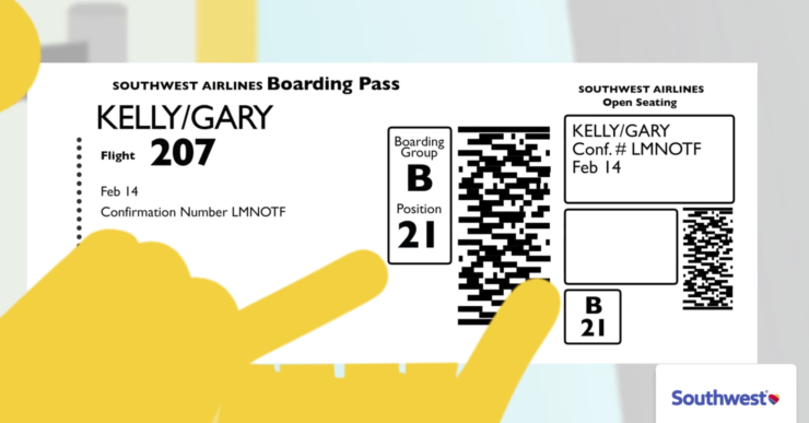 Southwest Boarding Pass, Boarding Group:Position Southwest Boarding Pass, Boarding Group:Position