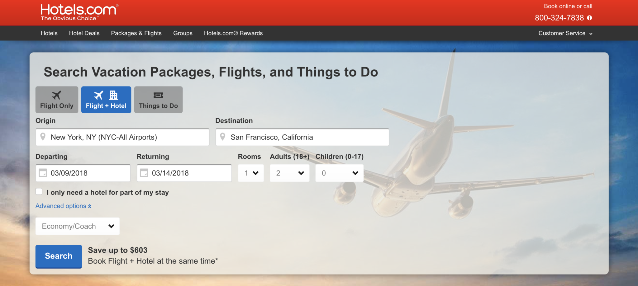 Hotels.com Vacation Package Search