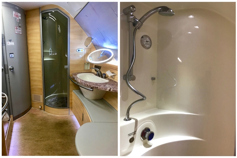 Emirates First Class A380 - Bathroom and Shower