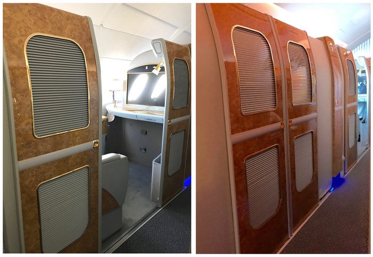 Emirates First Class A380 - Suite Doors Open & Closed