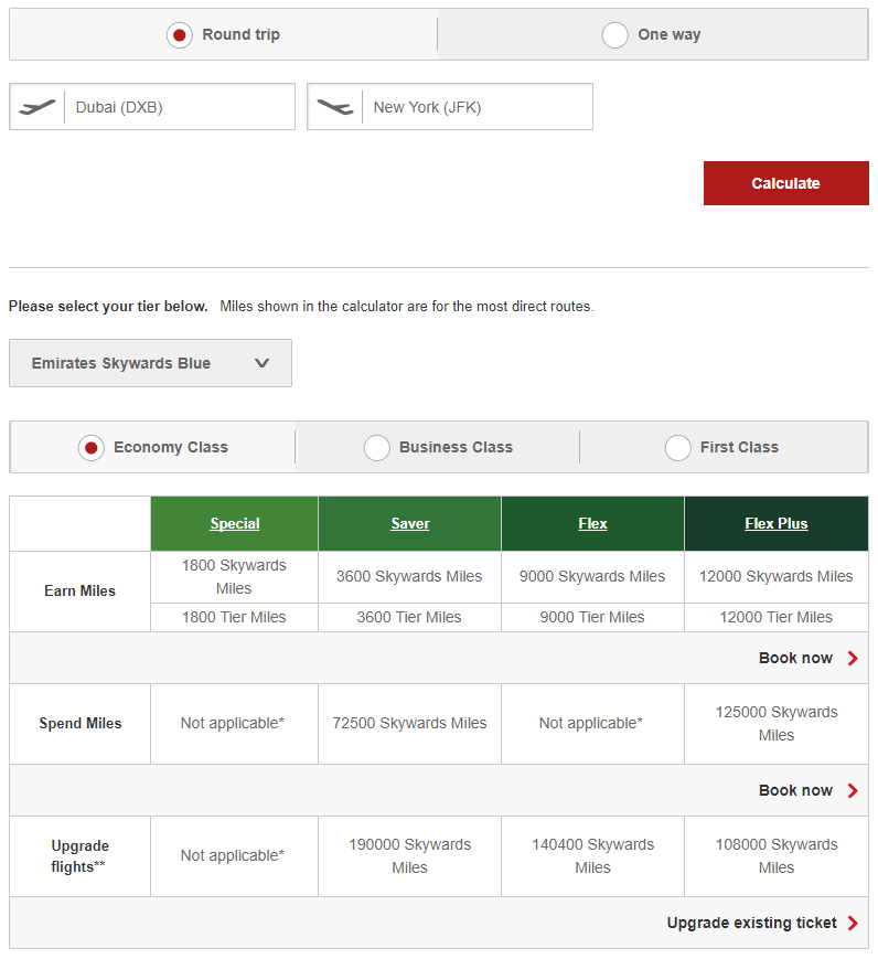Emirates Skywards Miles Calculator