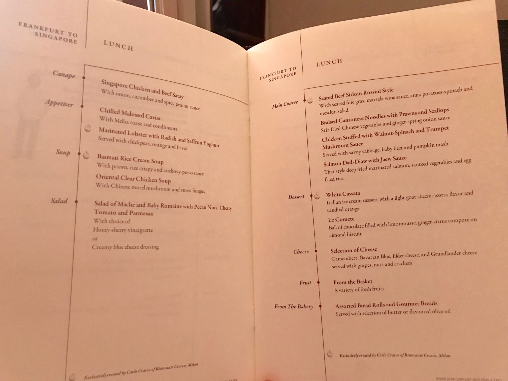 Singapore Suites First Class - Lunch Menu FRA>SIN
