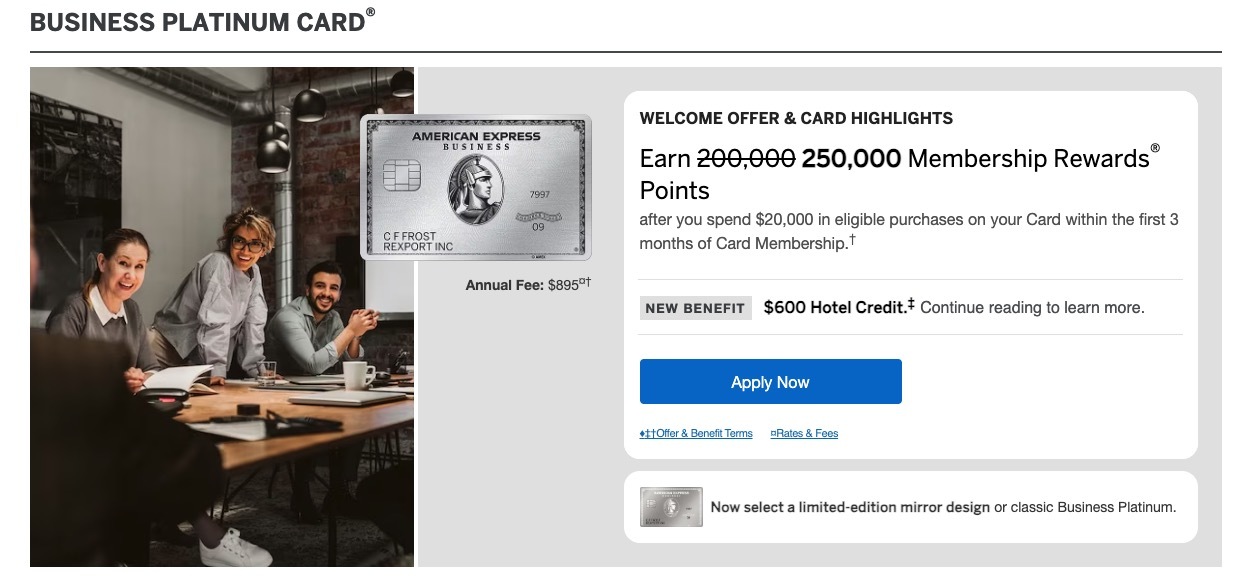 Amex Business Platinum card 250k offer March 16 2026