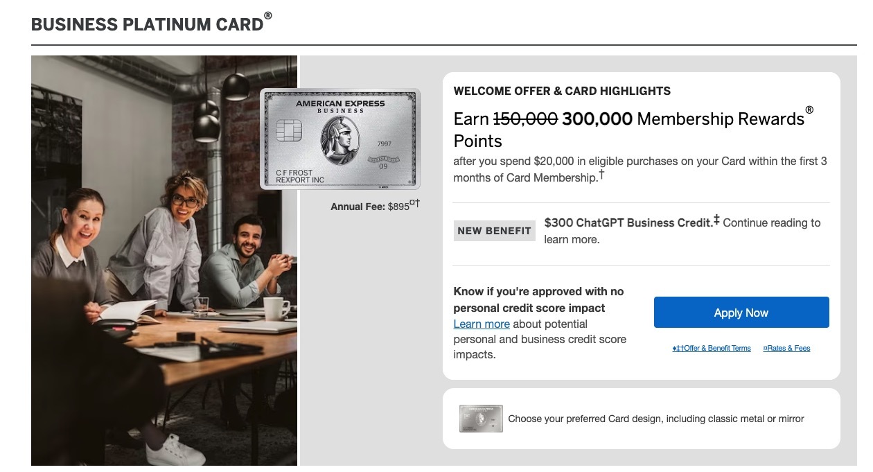 Amex Business Platinum card 300k offer May 19 2026