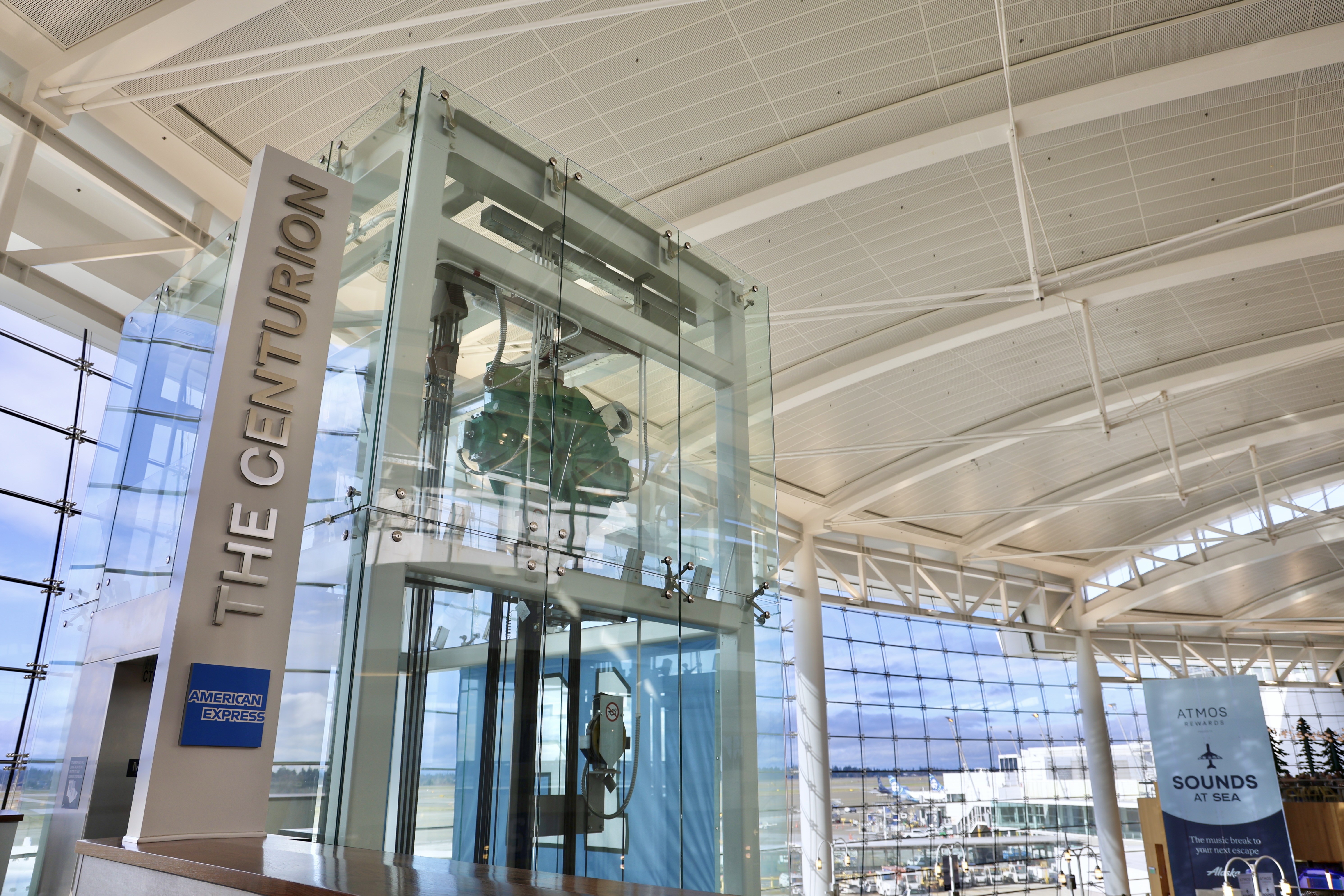 Amex Centurion Lounge Seattle Elevator and Tarmac Views Amex Centurion Lounge Seattle Elevator and Tarmac Views