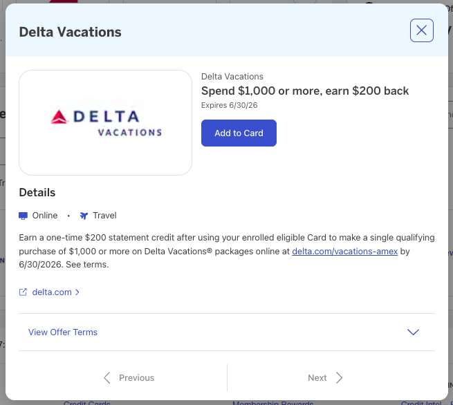 Amex Offer Delta Vacations April 2026 Amex Offer Delta Vacations April 2026
