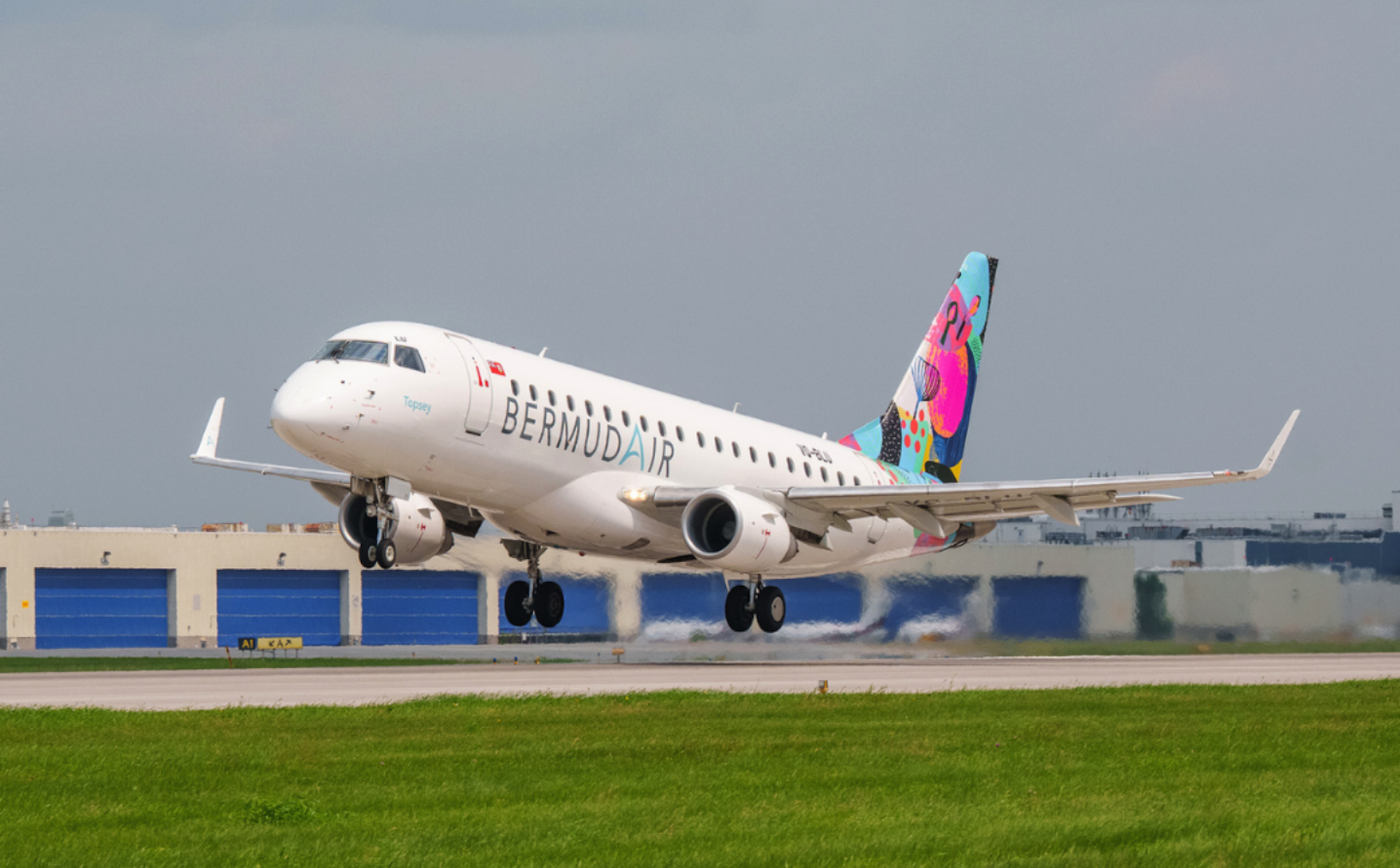 BermudAir plane taking off front angle