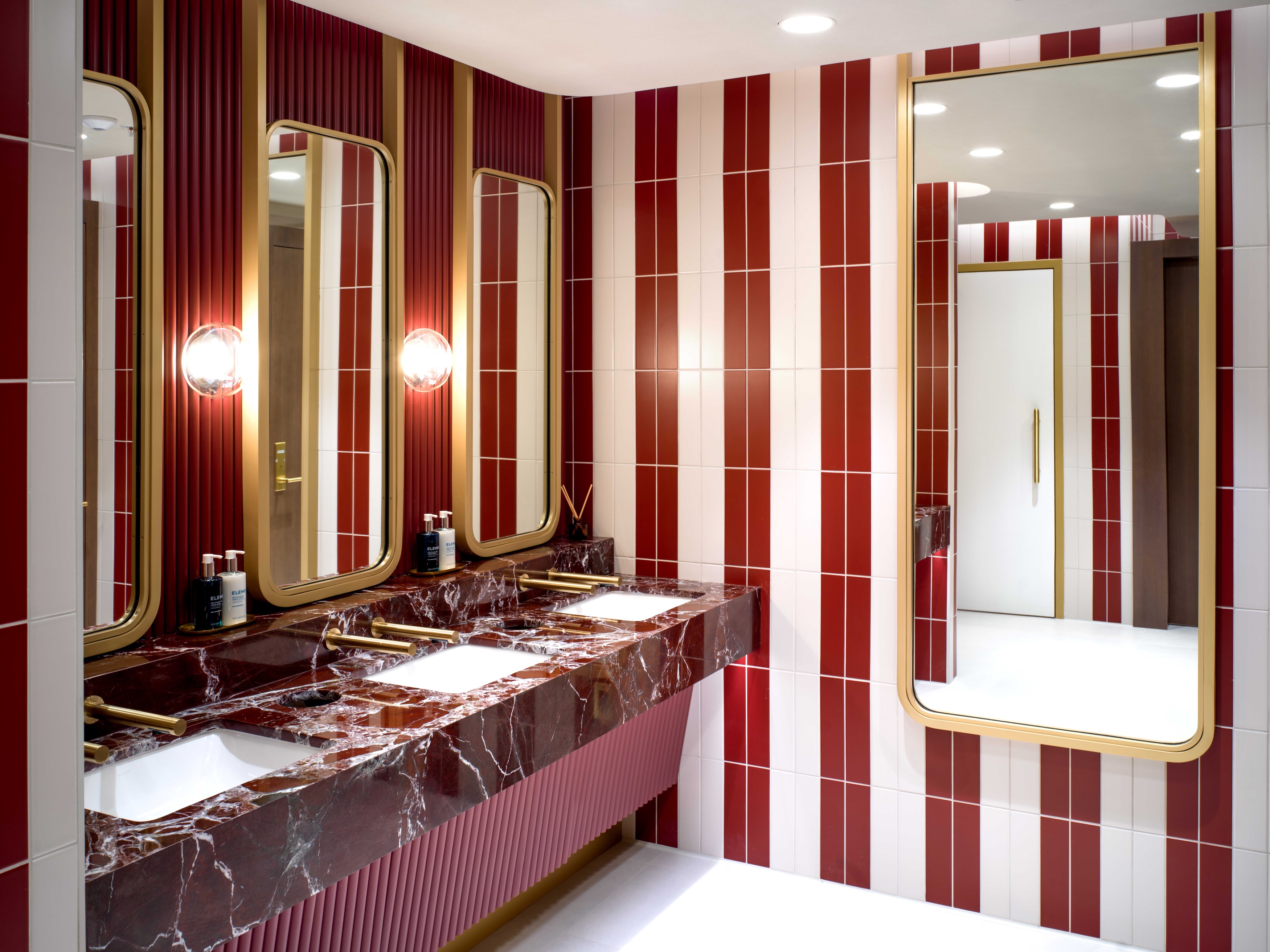 British Airways New Miami Lounge striped bathrooms British Airways New Miami Lounge striped bathrooms