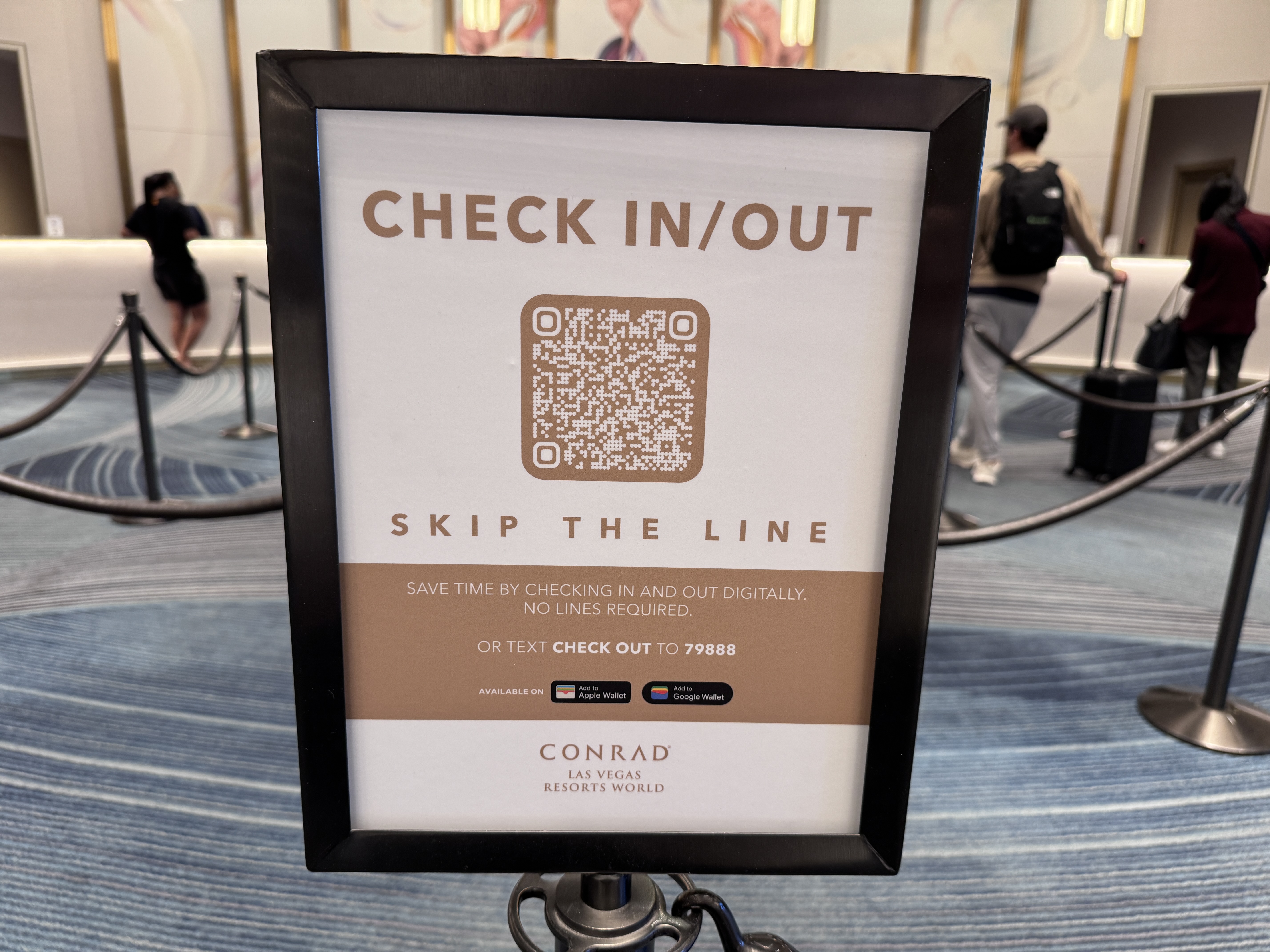 Conrad Las Vegas check in QR code skip the line sign