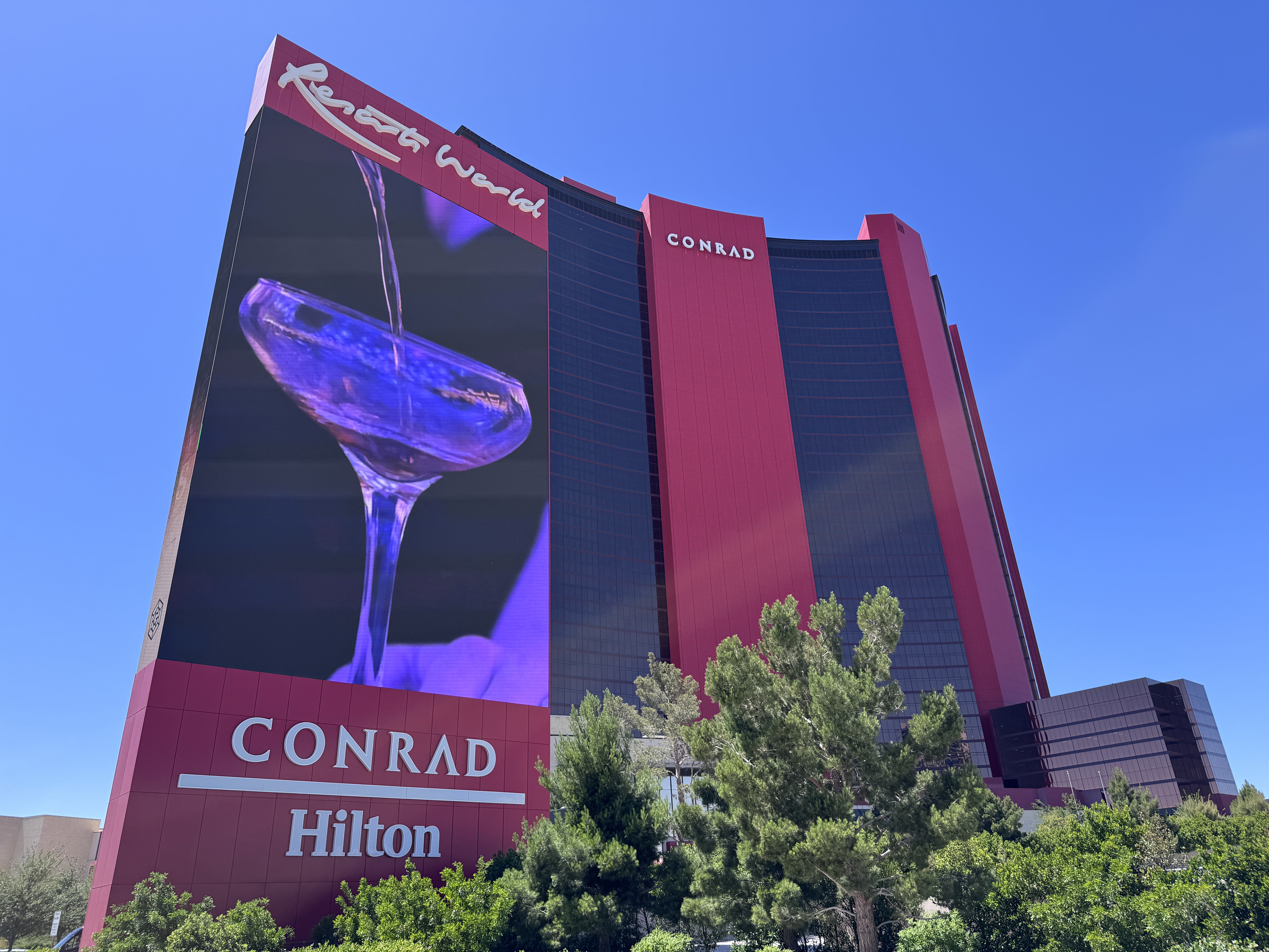 Conrad Las Vegas exterior building with champagne LED billboard