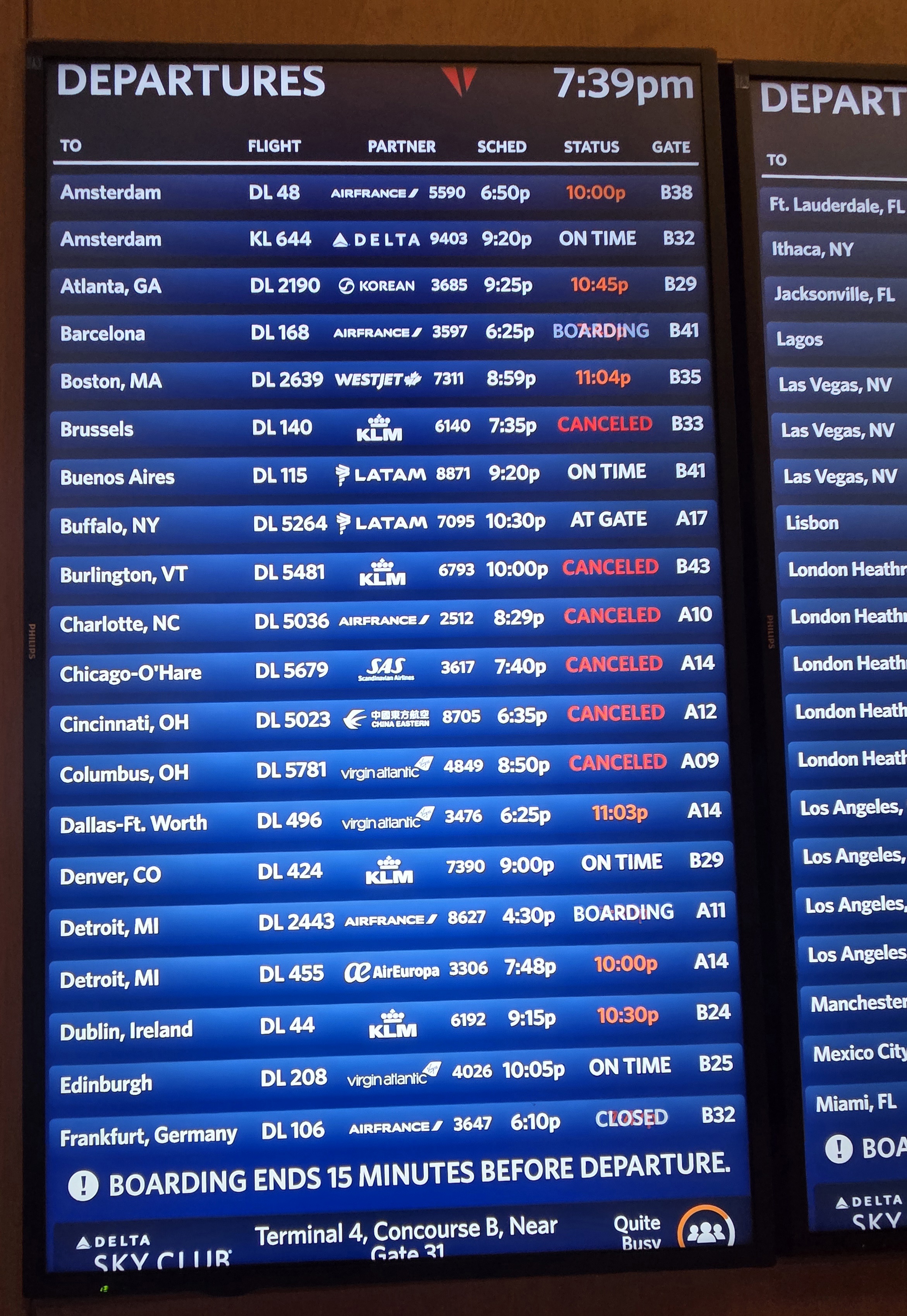 Delta One Lounge JFK Flight Board Delta One Lounge JFK Flight Board