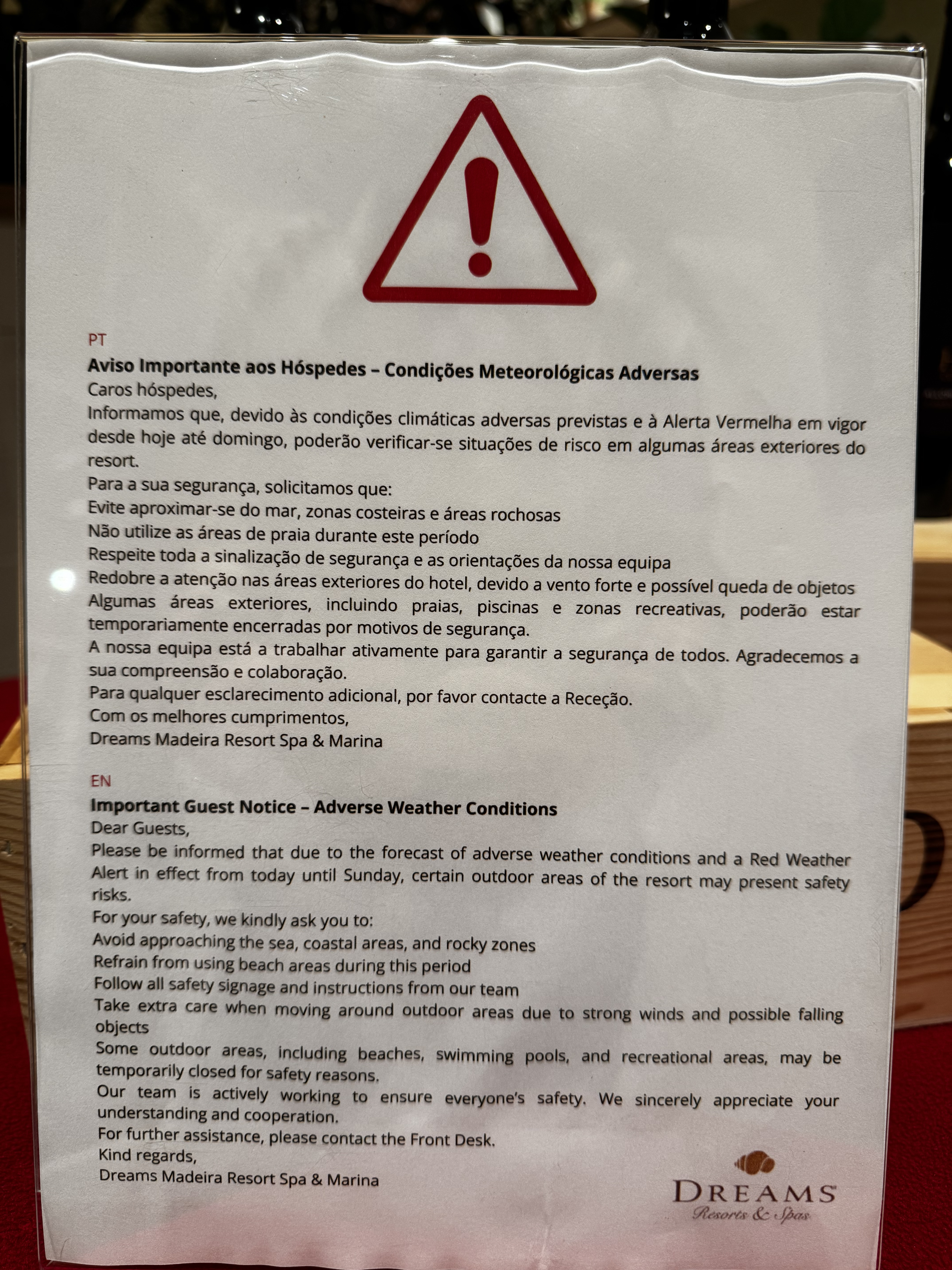 Dreams Madeira Hyatt All Inclusive weather impact