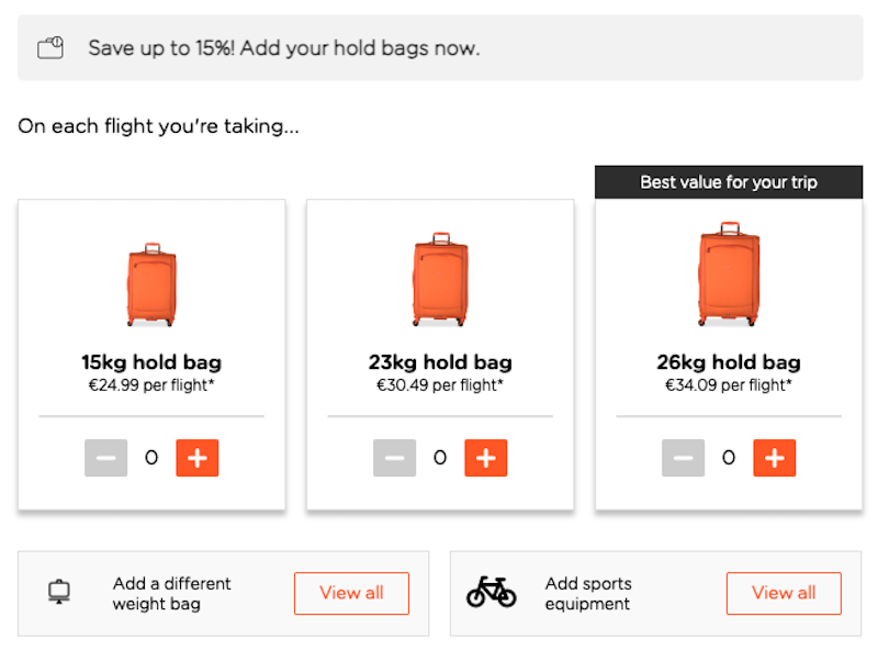 EasyJet bag fees BCN LIS BCN reservation