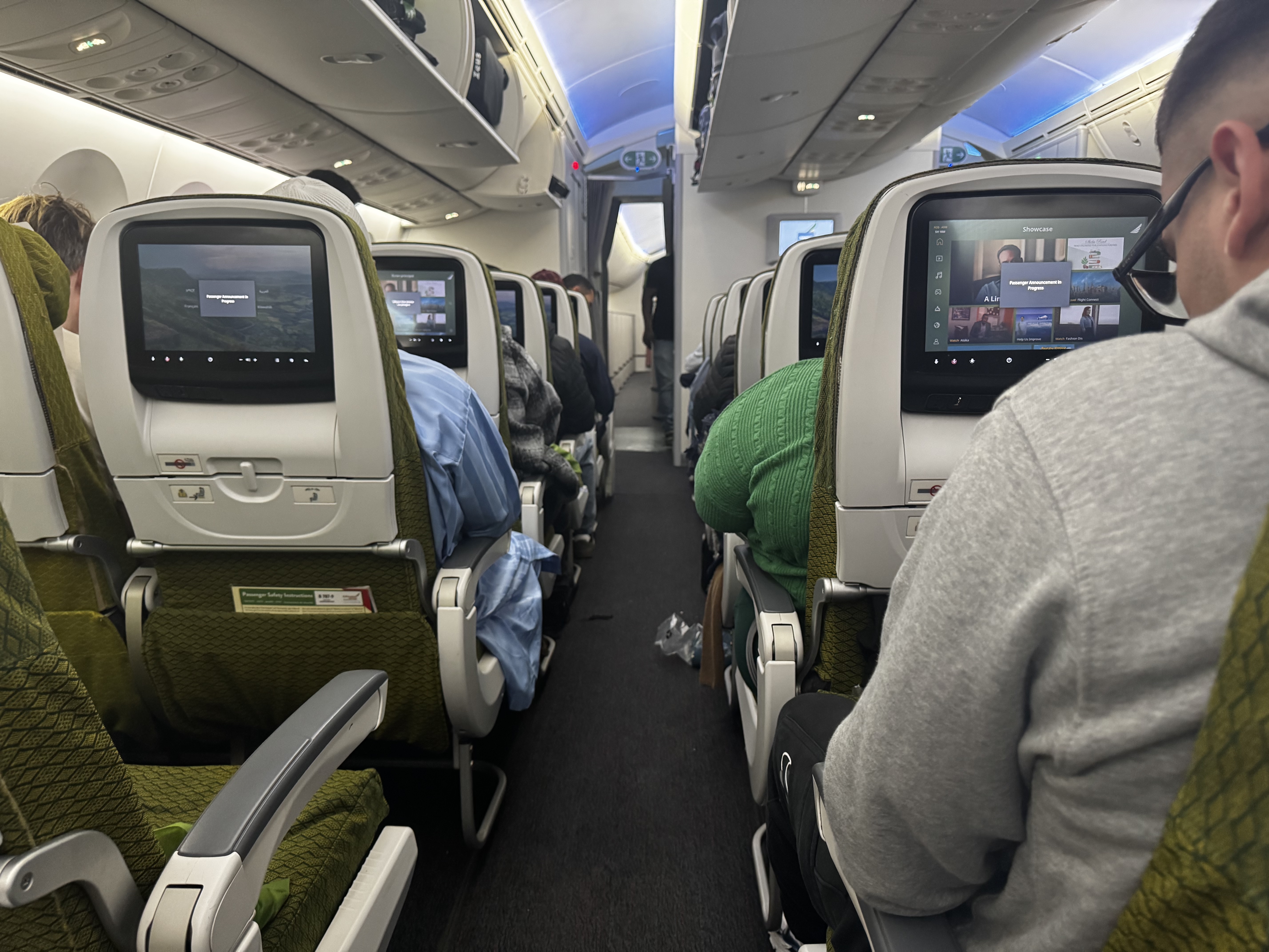 Ethiopian Airlines Boeing 787 9 FCO ADD view up aisle