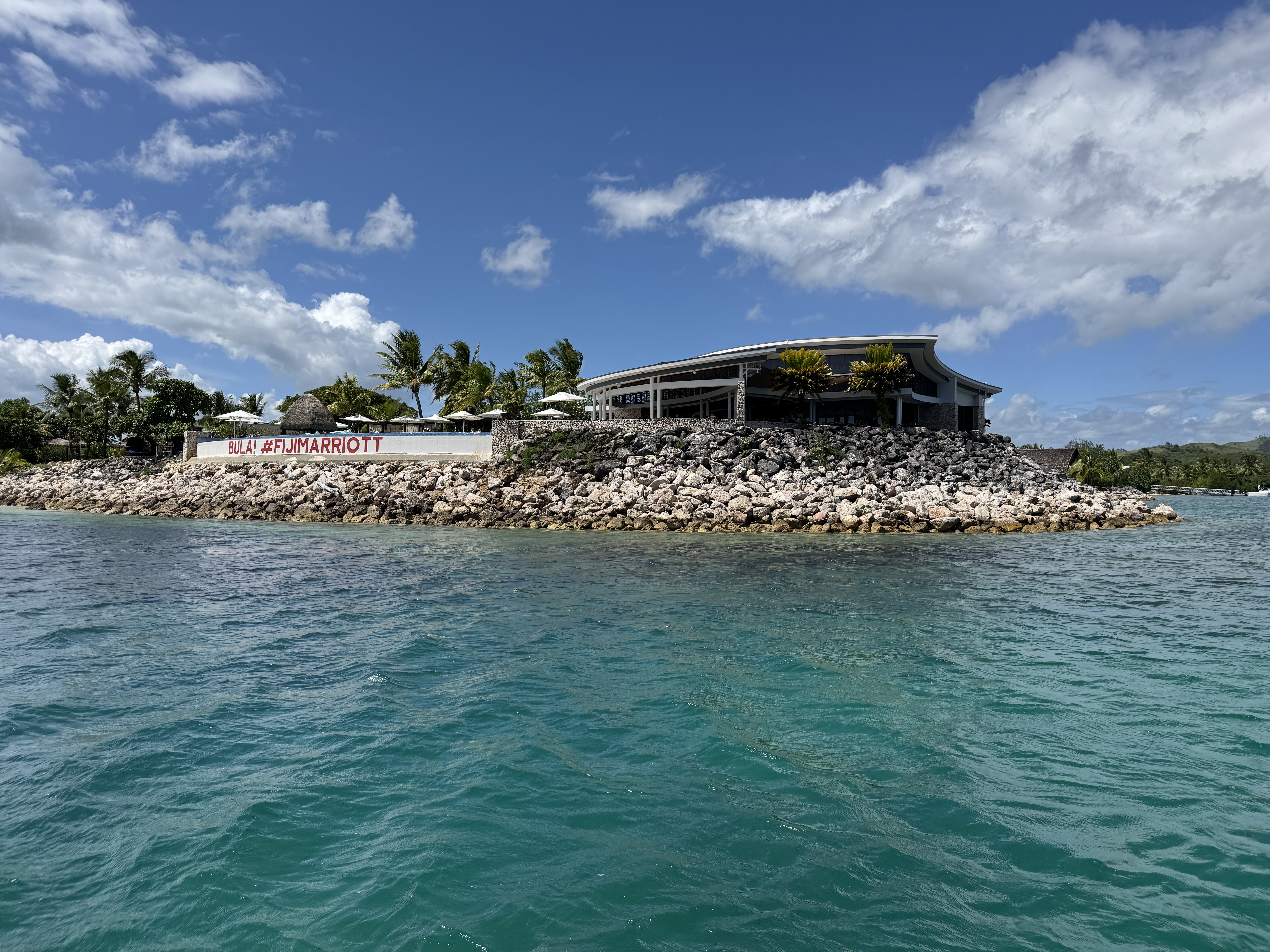 Fiji Marriott Resort Momi Bay Fish Bar view from boat