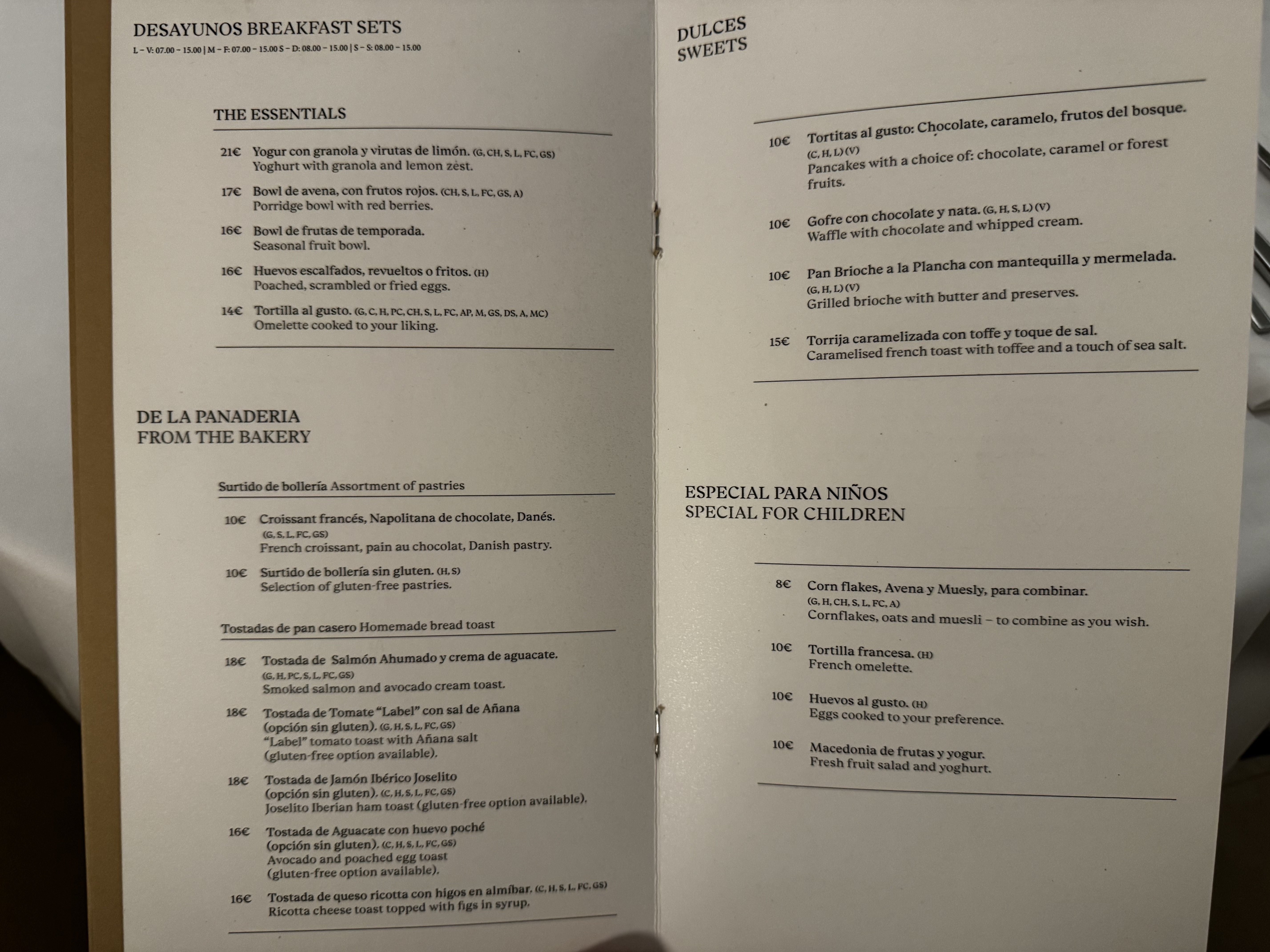 Hotel Ercilla de Bilbao Marriott Autograph Breakfast Menu 2