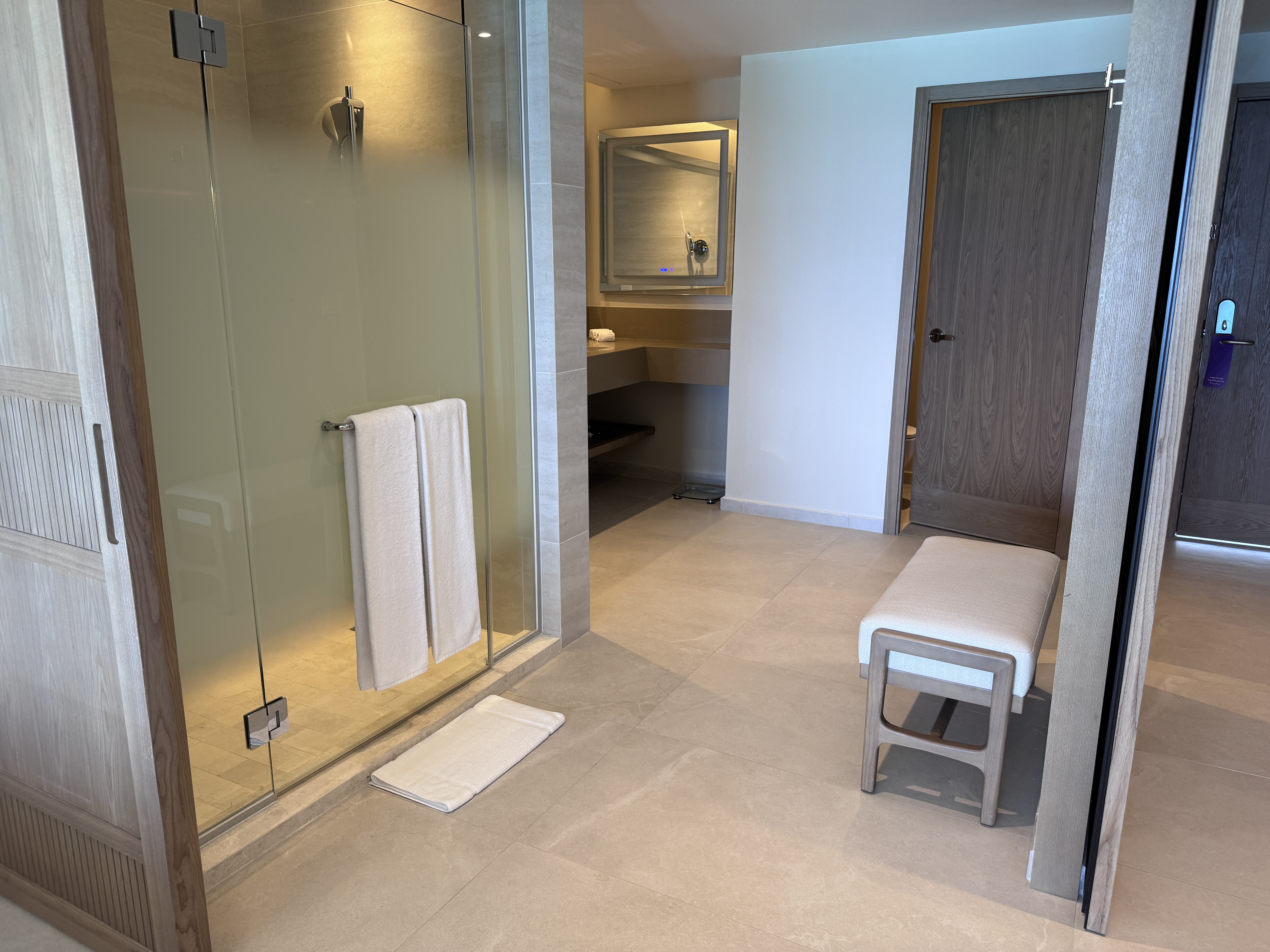 Hyatt Zilara Cancun Bathroom Glass Shower Bench