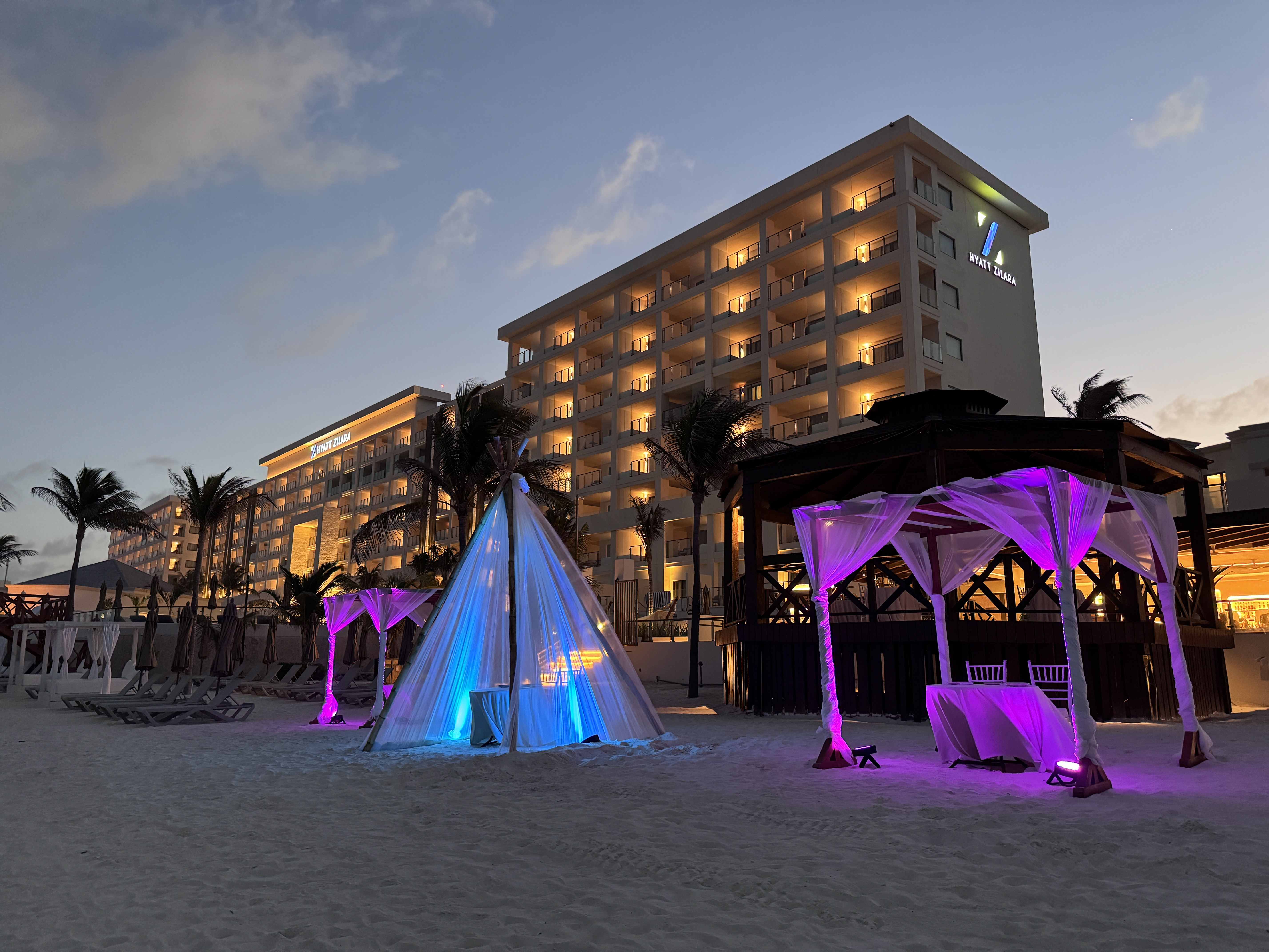 Hyatt Zilara Cancun Beach Cabanas Evening Lights Hyatt Zilara Cancun Beach Cabanas Evening Lights
