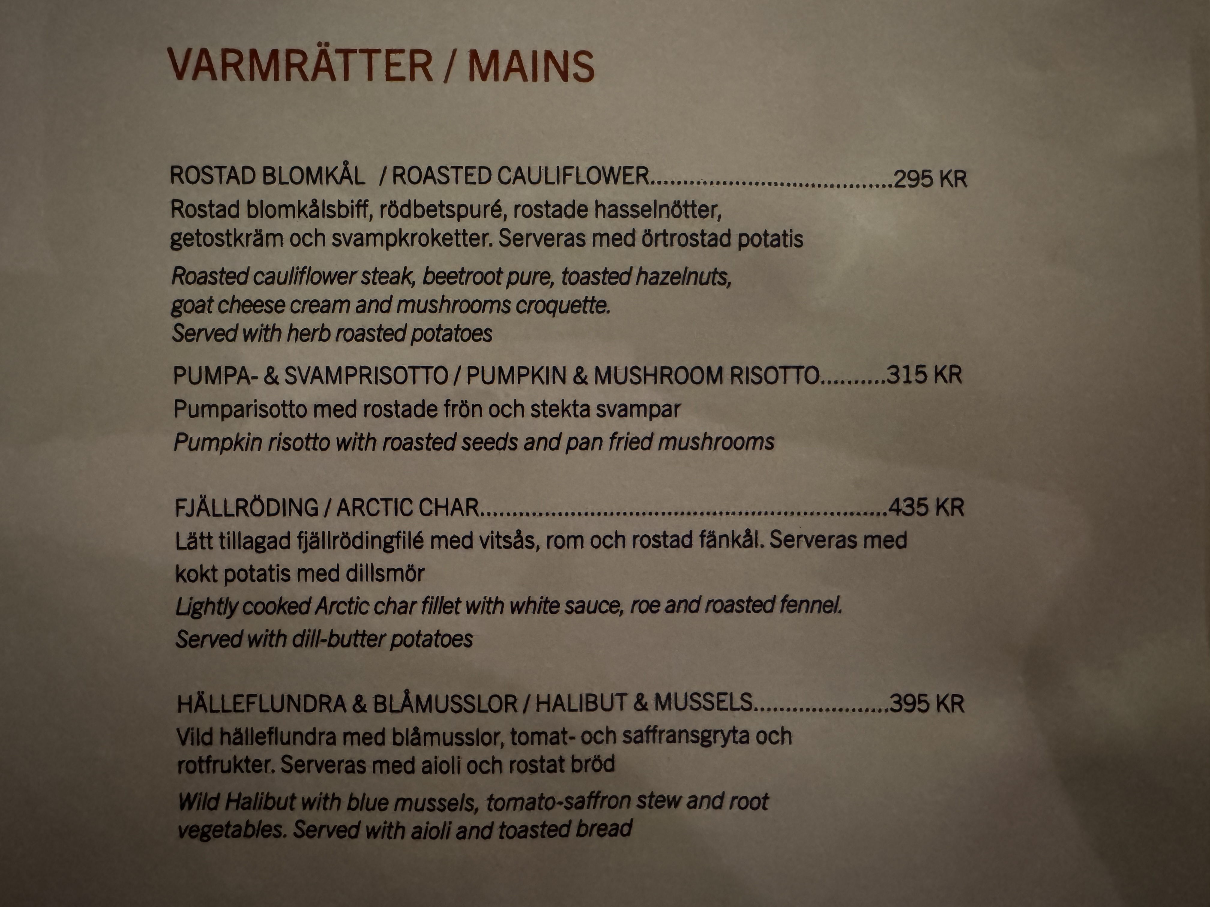 Ice Hotel Sweden Choice Ascend Restaurant menu