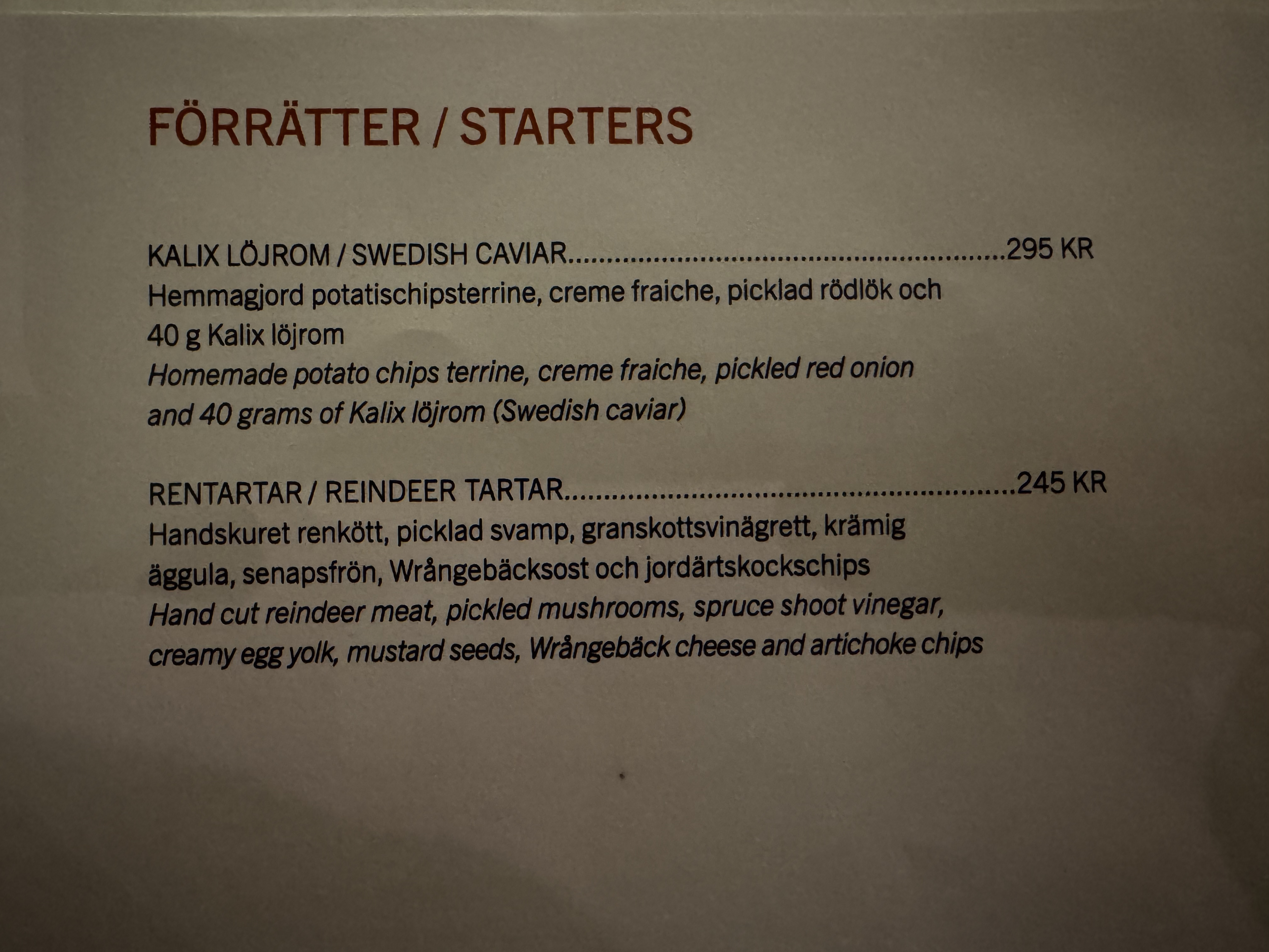 Ice Hotel Sweden Choice Ascend Restaurant starters