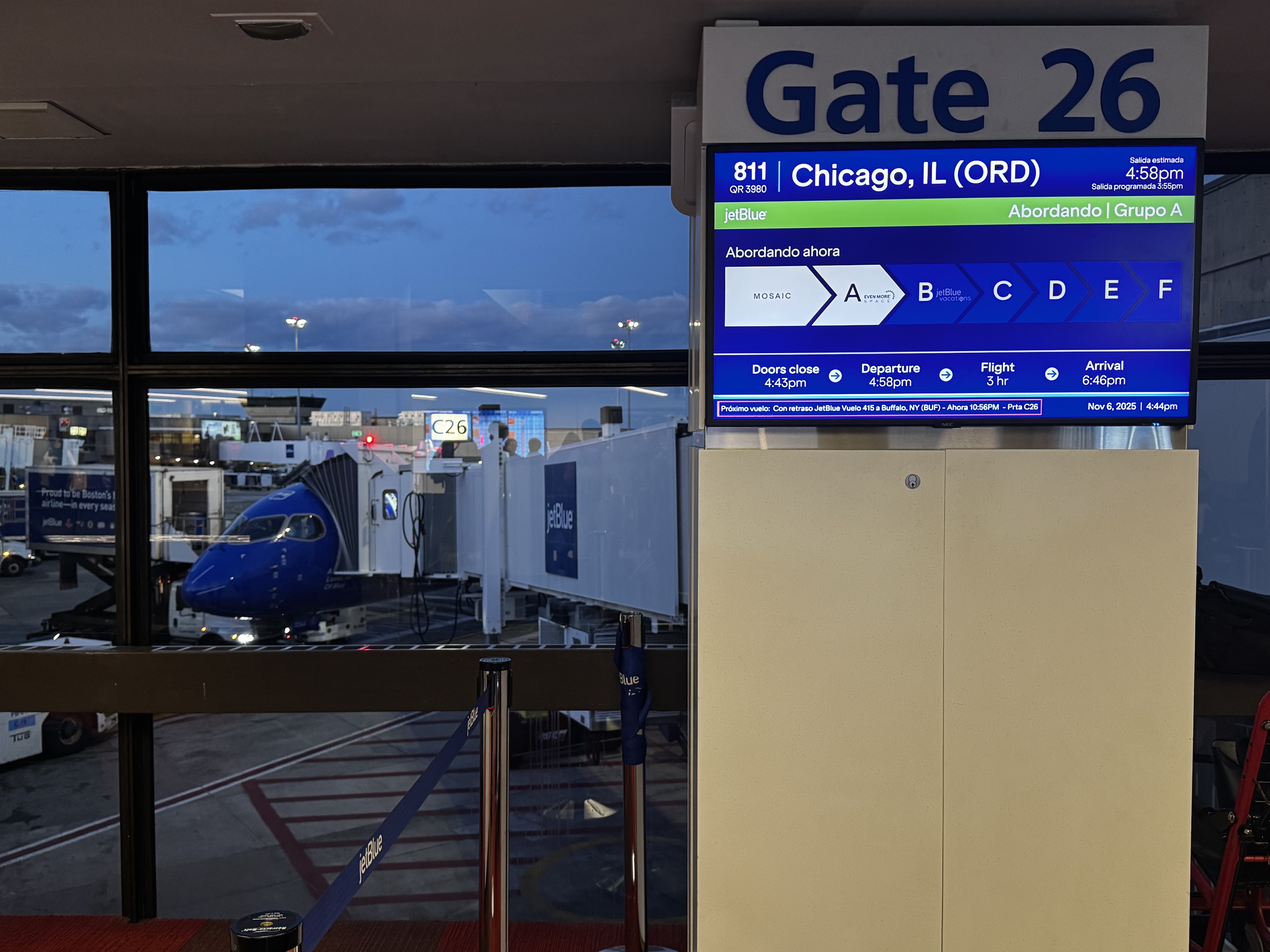 JetBlue gate sign BOS ORD JetBlue gate sign BOS ORD