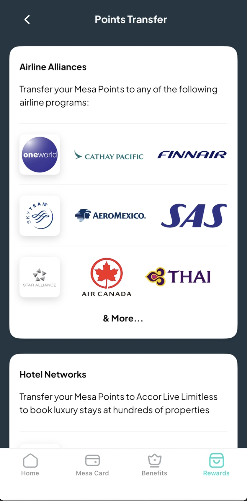 Mesa app airline partners