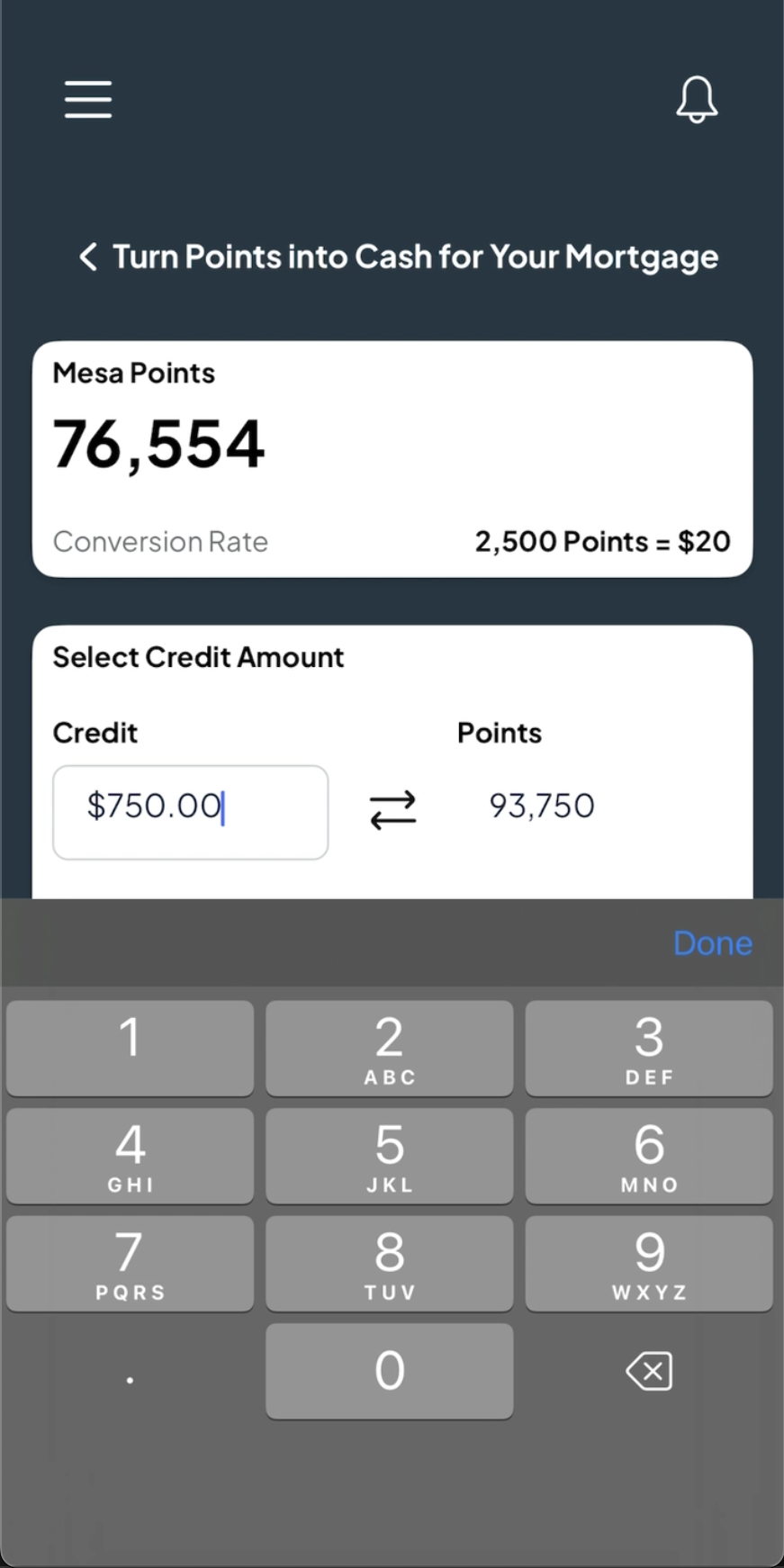 Mesa app points for mortgage