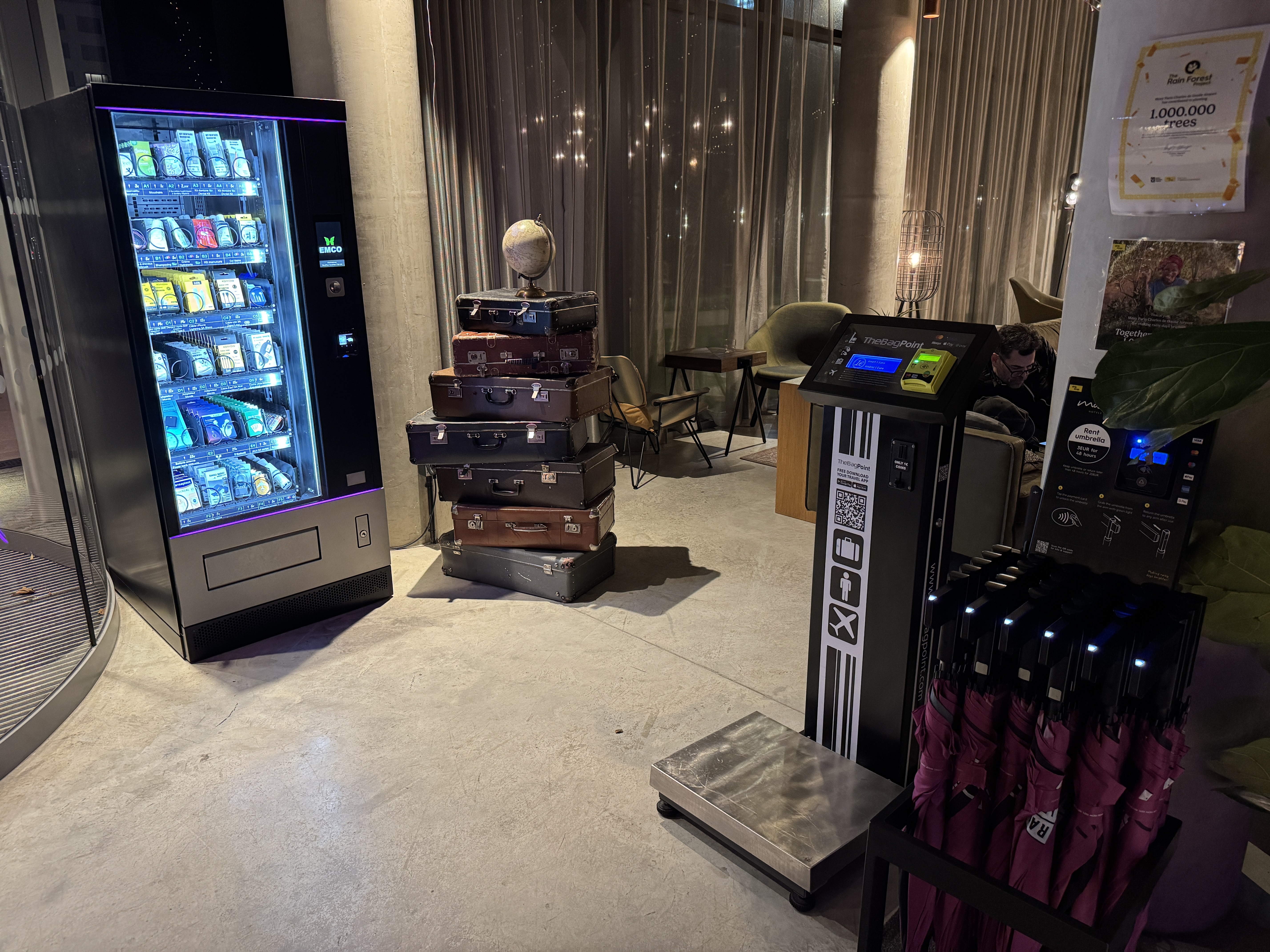 Moxy Paris Charles de Gaulle Airport lobby amenities