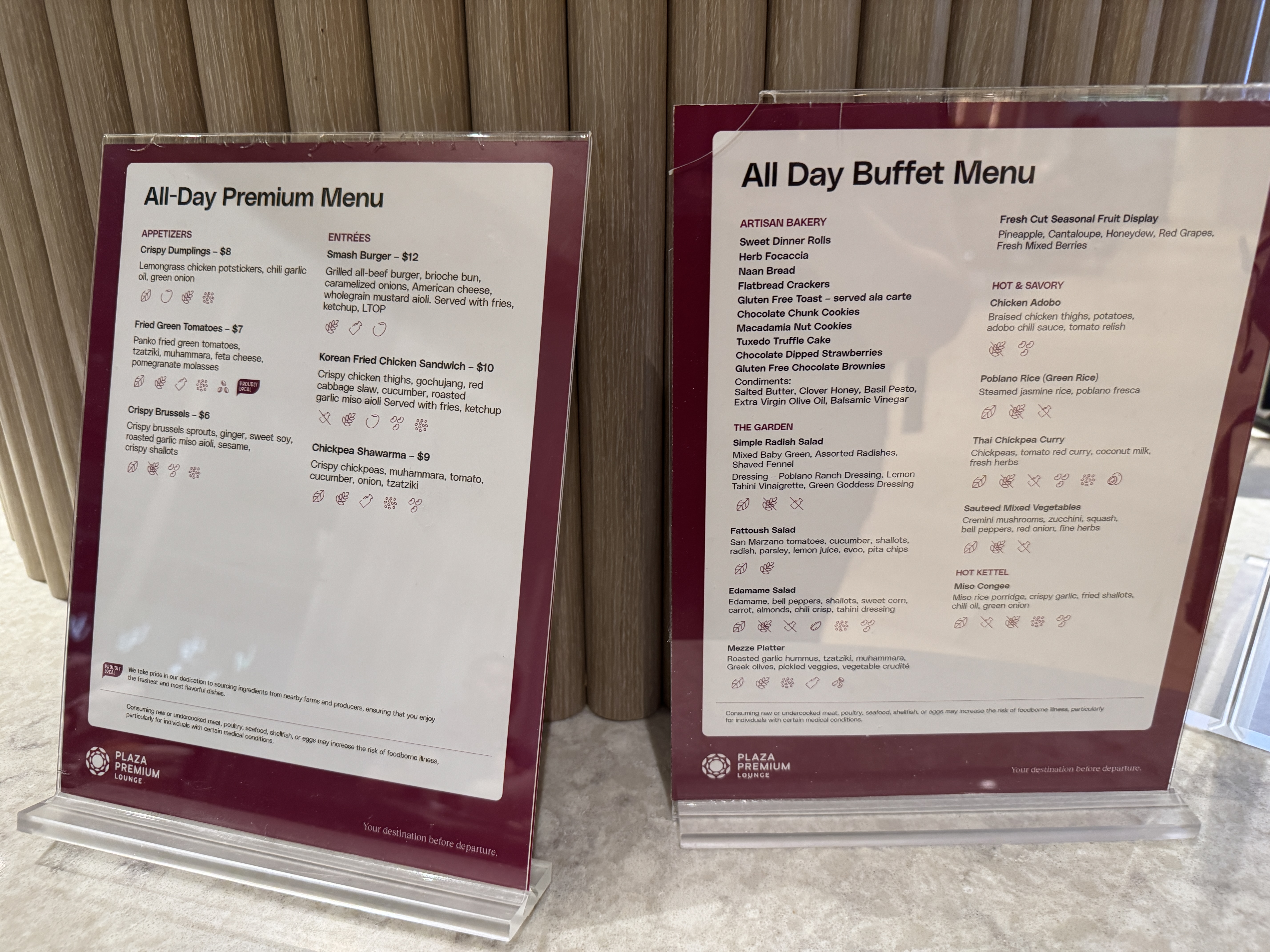 Plaza Premium Lounge DFW food menu Plaza Premium Lounge DFW food menu