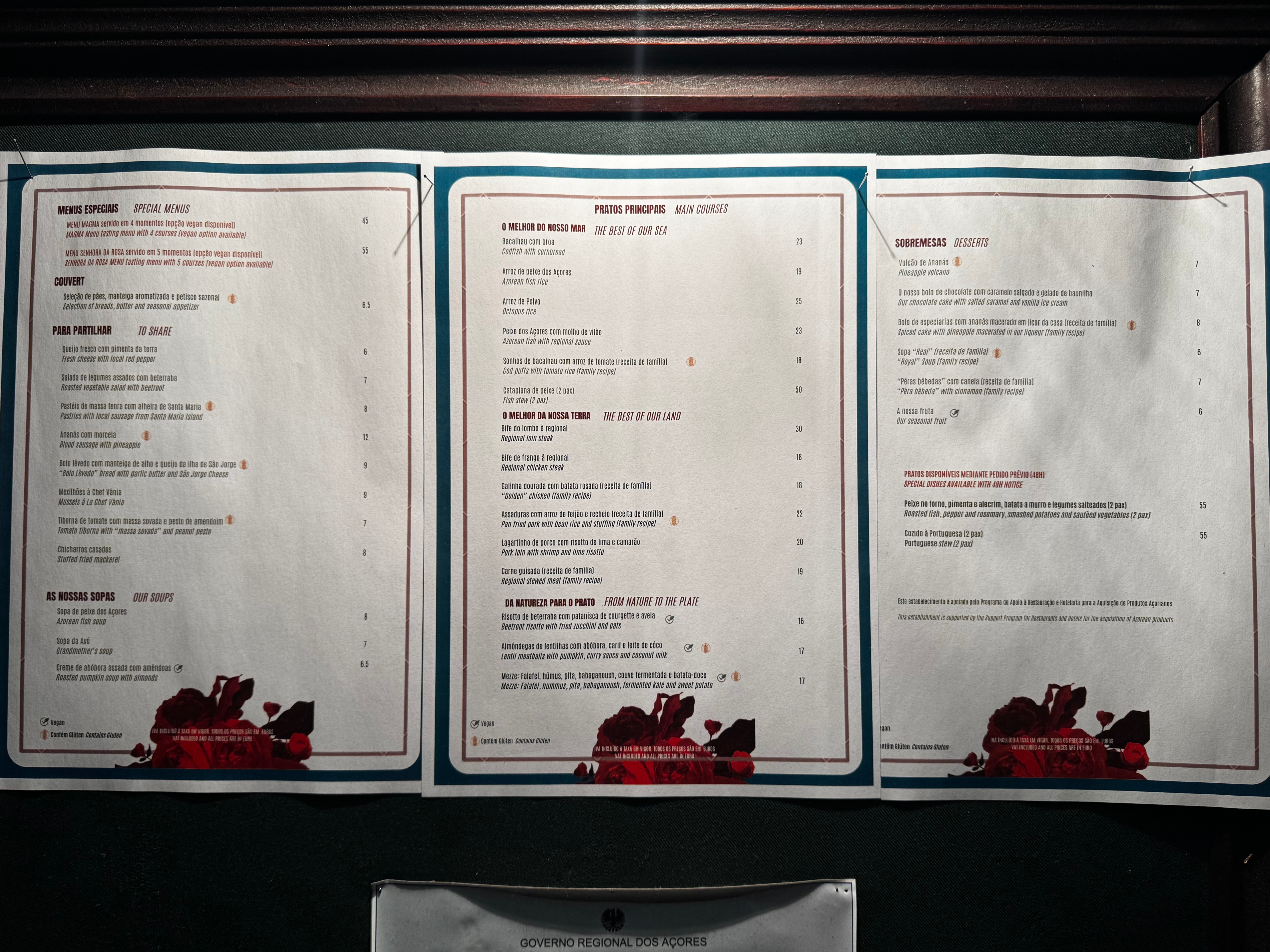 Senhora da Rosa Mr Mrs Smith Azores restaurant menu spread Senhora da Rosa Mr Mrs Smith Azores restaurant menu spread