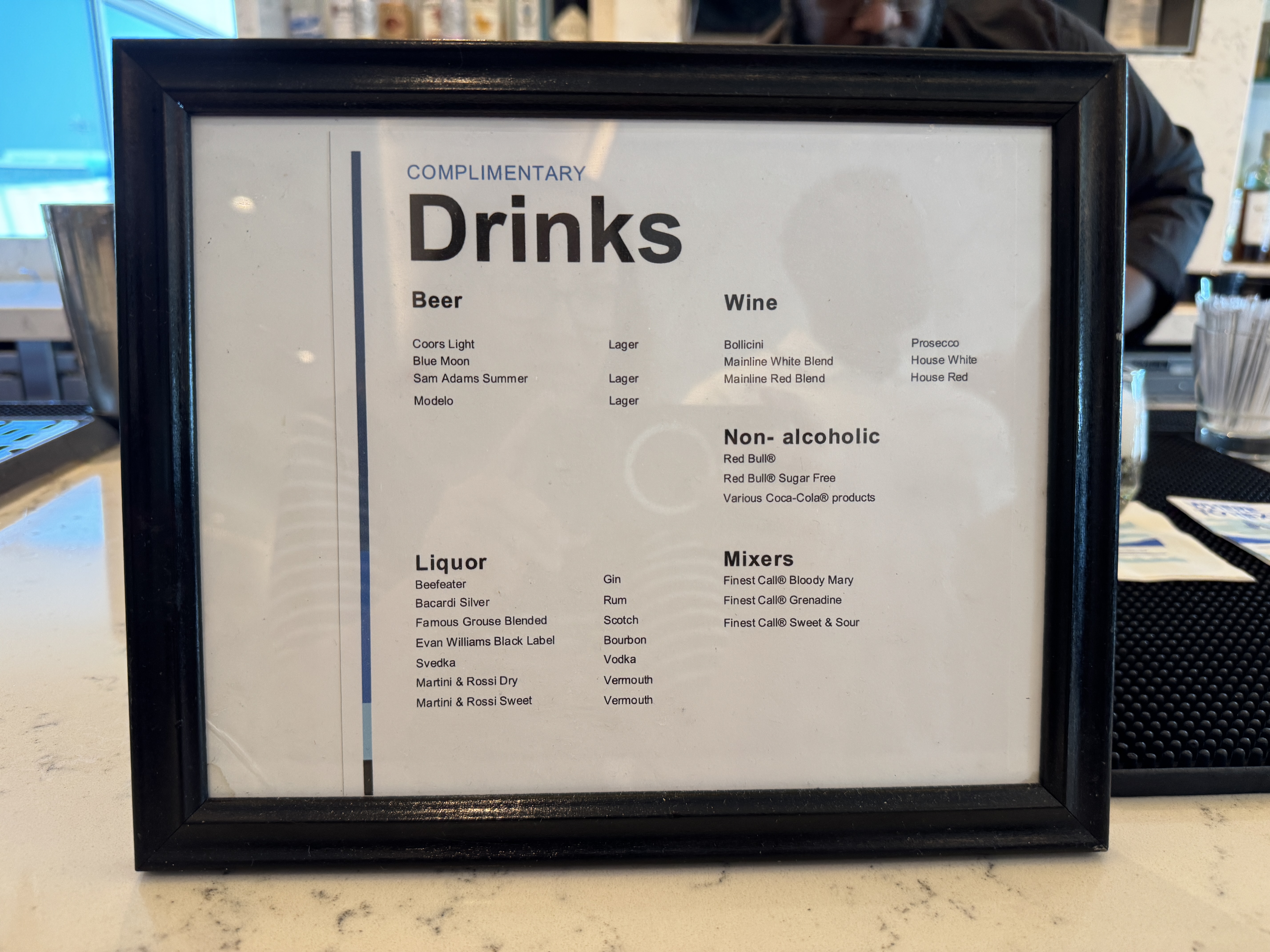 United Club IAH TC drink menu