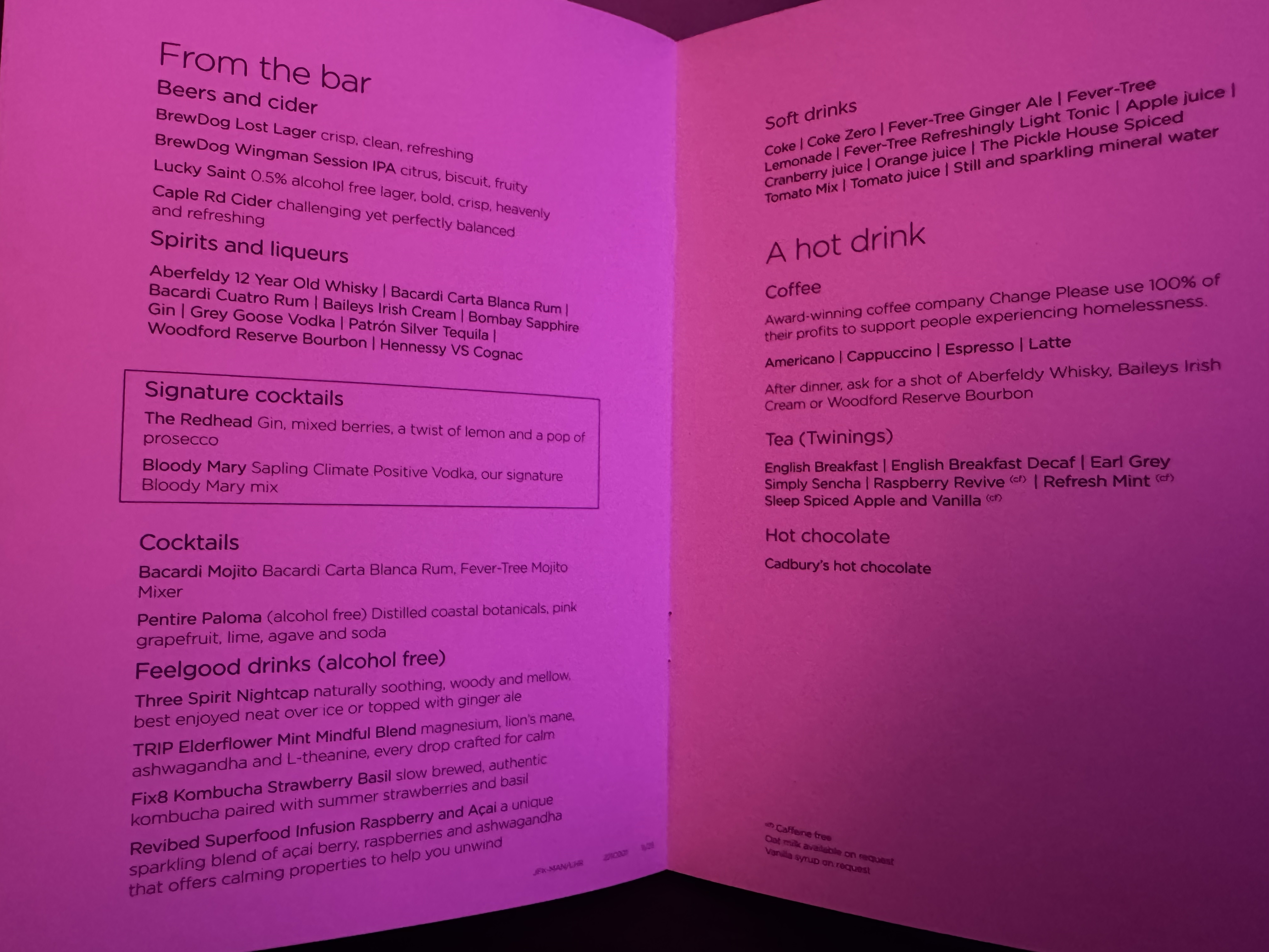Virgin Atlantic A350 1000 Upper Class drinks