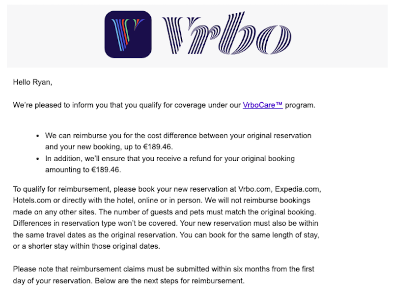 Vrbo Care Email