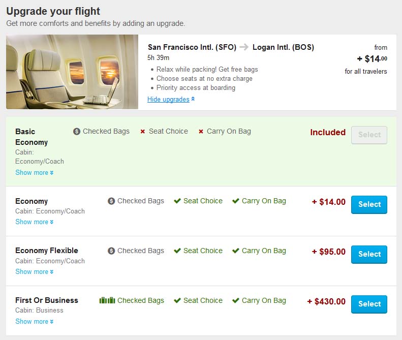 Hotwire Flight Upgrade Options