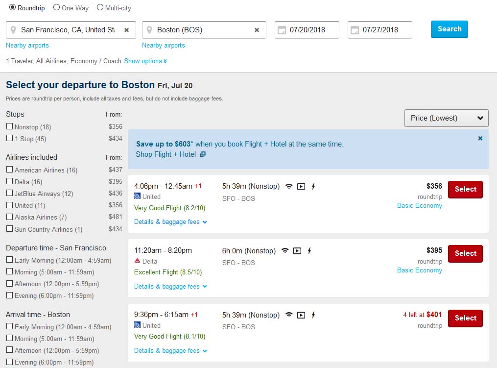 Hotwire Flights Search Results