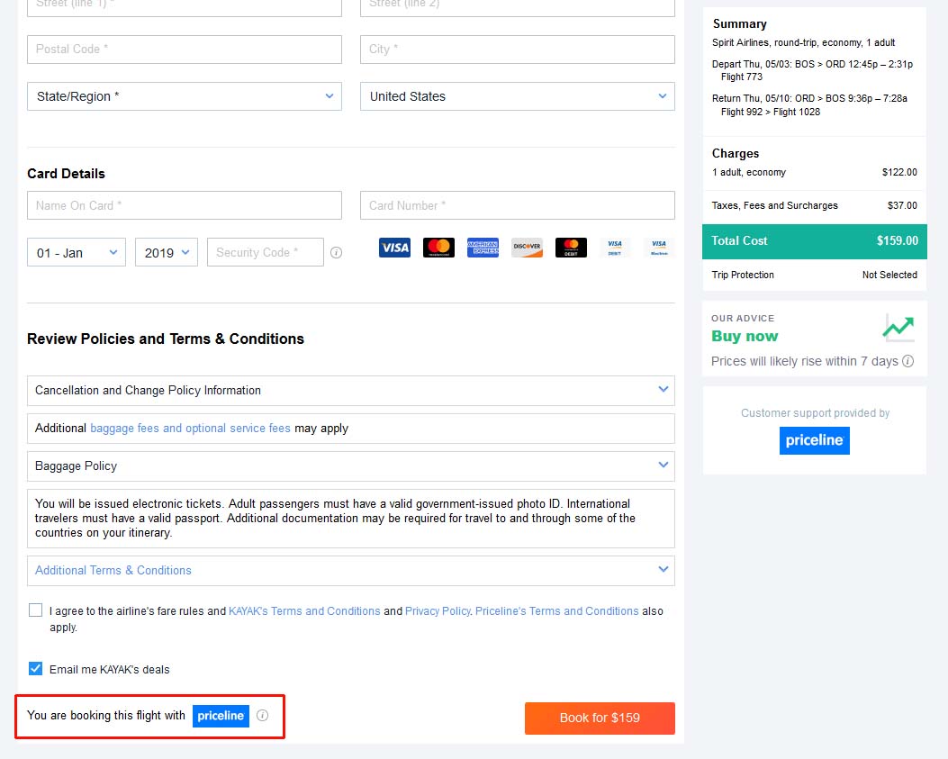 Booking Flights On Kayak
